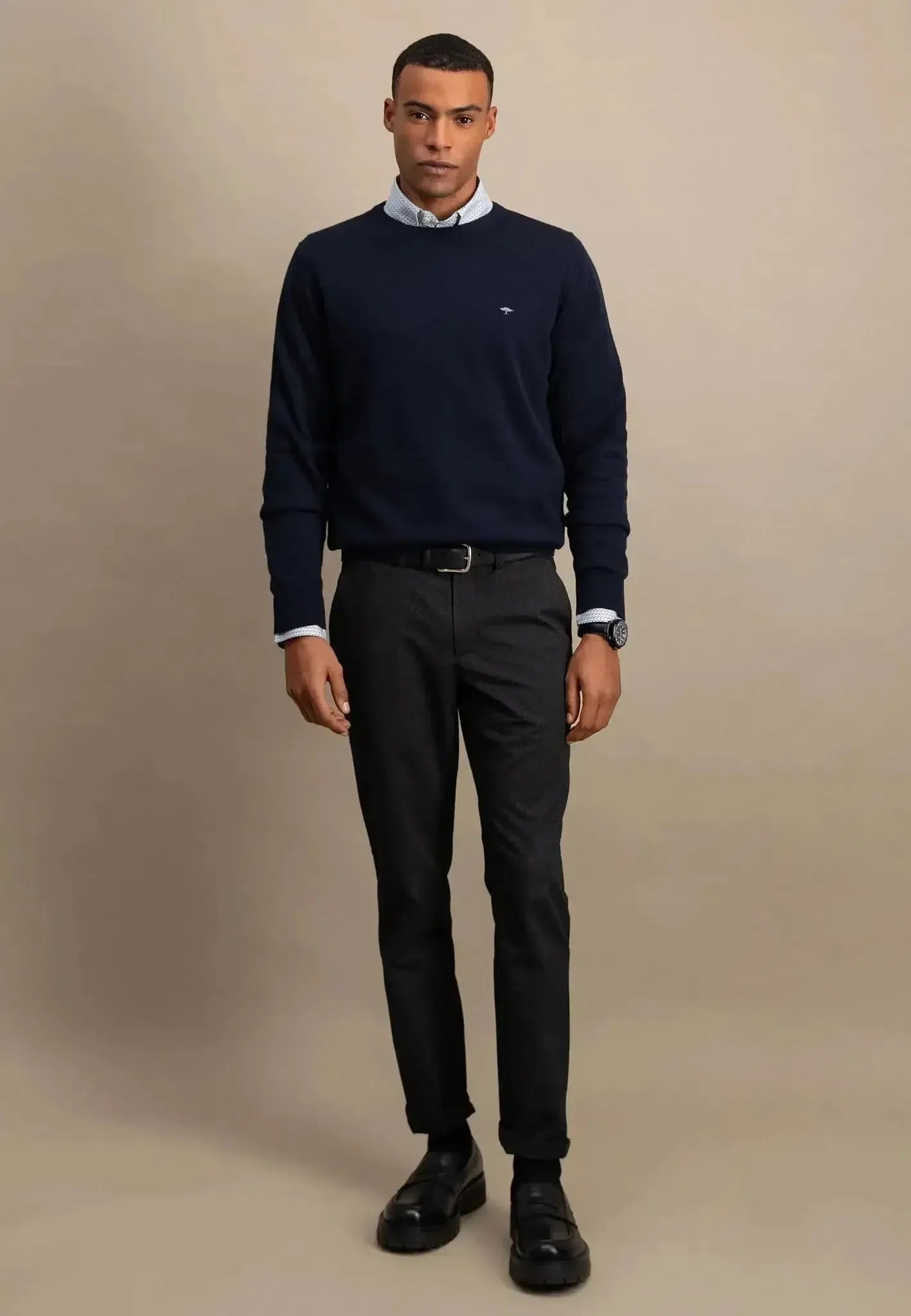 FYNCH-HATTON-Fynch-Hatton Fine Knit Cotton Crewneck Navy-NORTHERN THREADS DESIGNER MENSWEAR