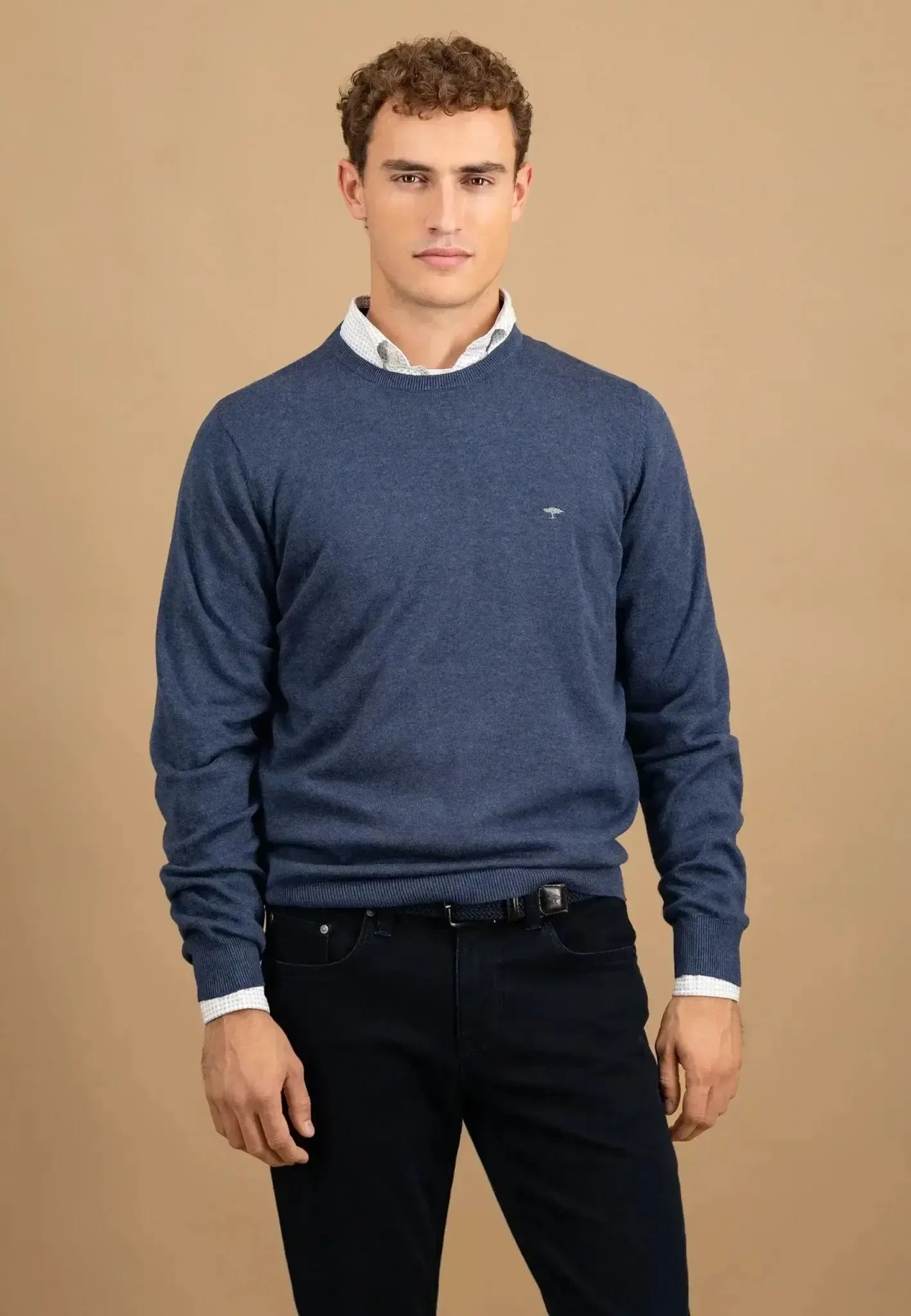 FYNCH-HATTON-Fynch-Hatton Fine Knit Cotton Crewneck Night-NORTHERN THREADS DESIGNER MENSWEAR