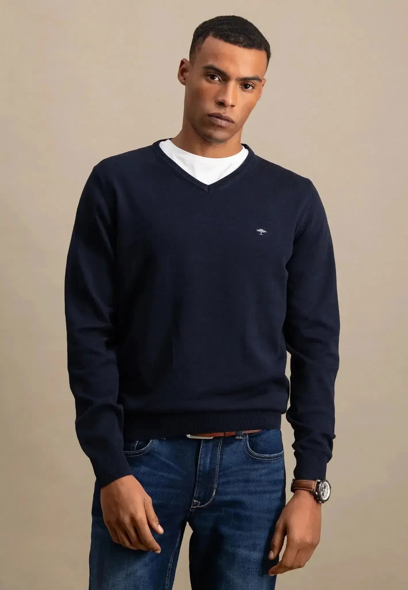 FYNCH-HATTON-Fynch-Hatton Fine Knit V-Neck Cotton Knit Navy-NORTHERN THREADS DESIGNER MENSWEAR