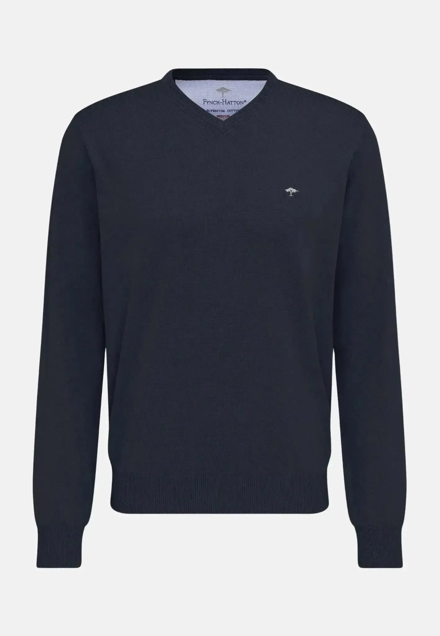 FYNCH-HATTON-Fynch-Hatton Fine Knit V-Neck Cotton Knit Navy-NORTHERN THREADS DESIGNER MENSWEAR