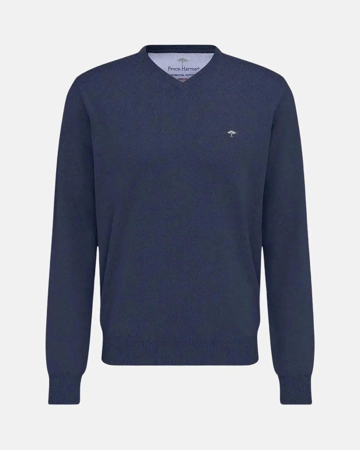 FYNCH-HATTON-FYNCH-HATTON FINE KNIT V-NECK COTTON KNIT NIGHT-NORTHERN THREADS DESIGNER MENSWEAR