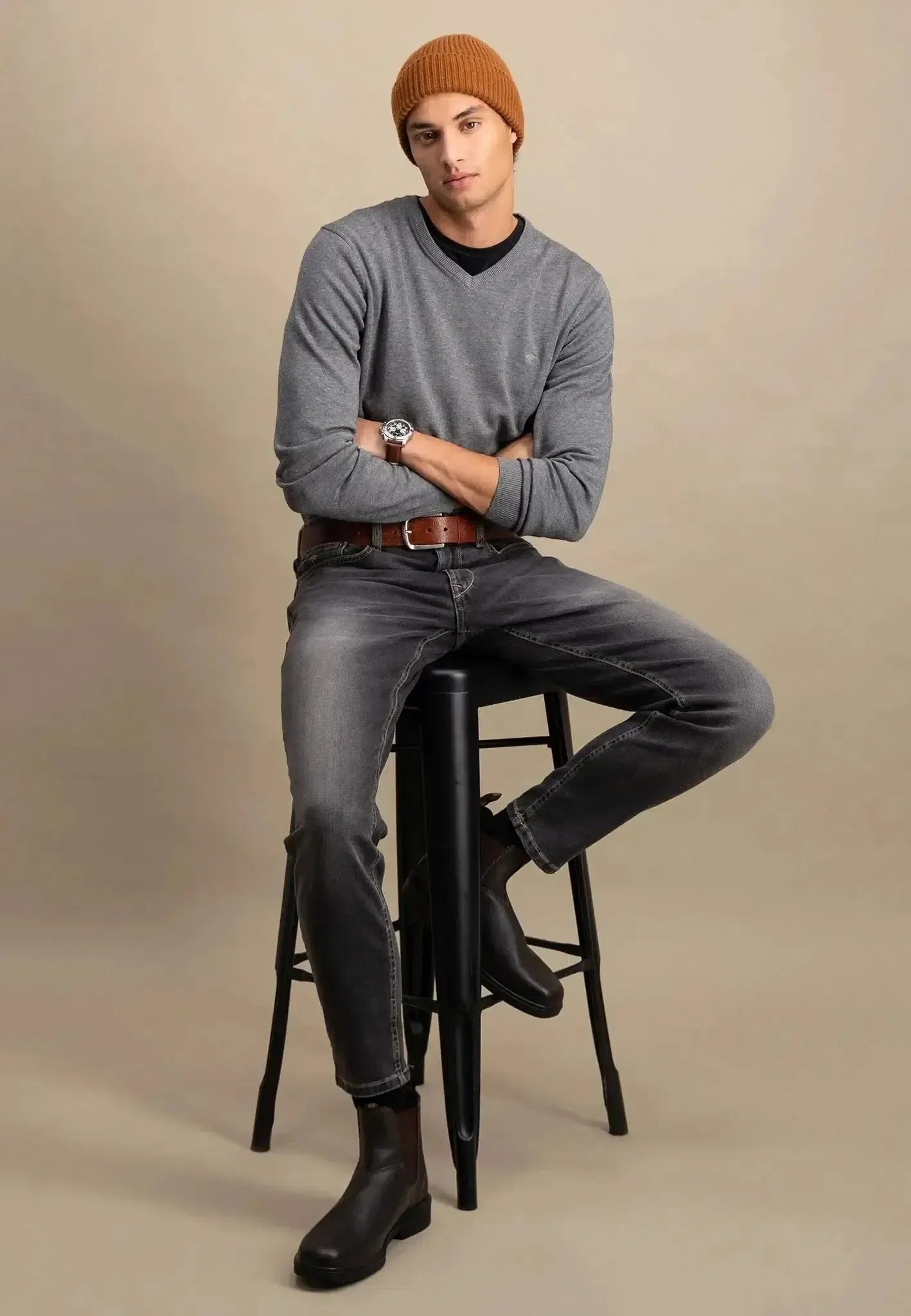 FYNCH-HATTON-Fynch-Hatton Fine Knit V-Neck Cotton Knit Steel-NORTHERN THREADS DESIGNER MENSWEAR