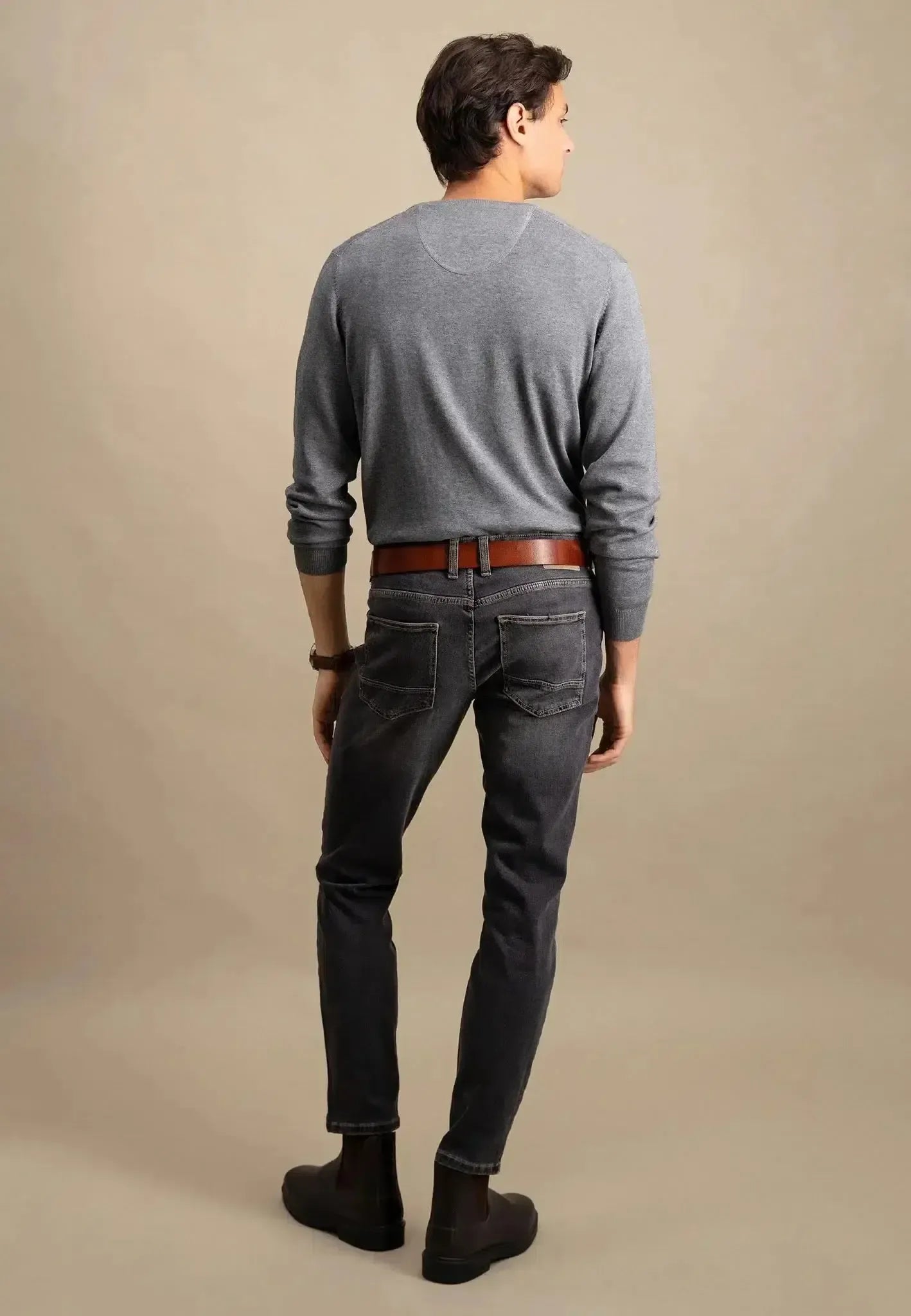 FYNCH-HATTON-Fynch-Hatton Fine Knit V-Neck Cotton Knit Steel-NORTHERN THREADS DESIGNER MENSWEAR