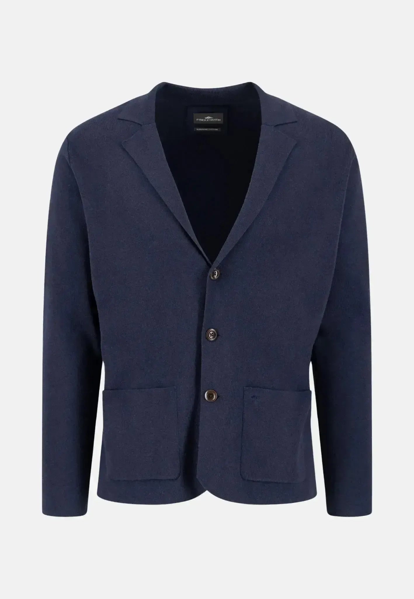 FYNCH-HATTON-Fynch-Hatton Full Needle Cotton Blazer Navy-NORTHERN THREADS DESIGNER MENSWEAR