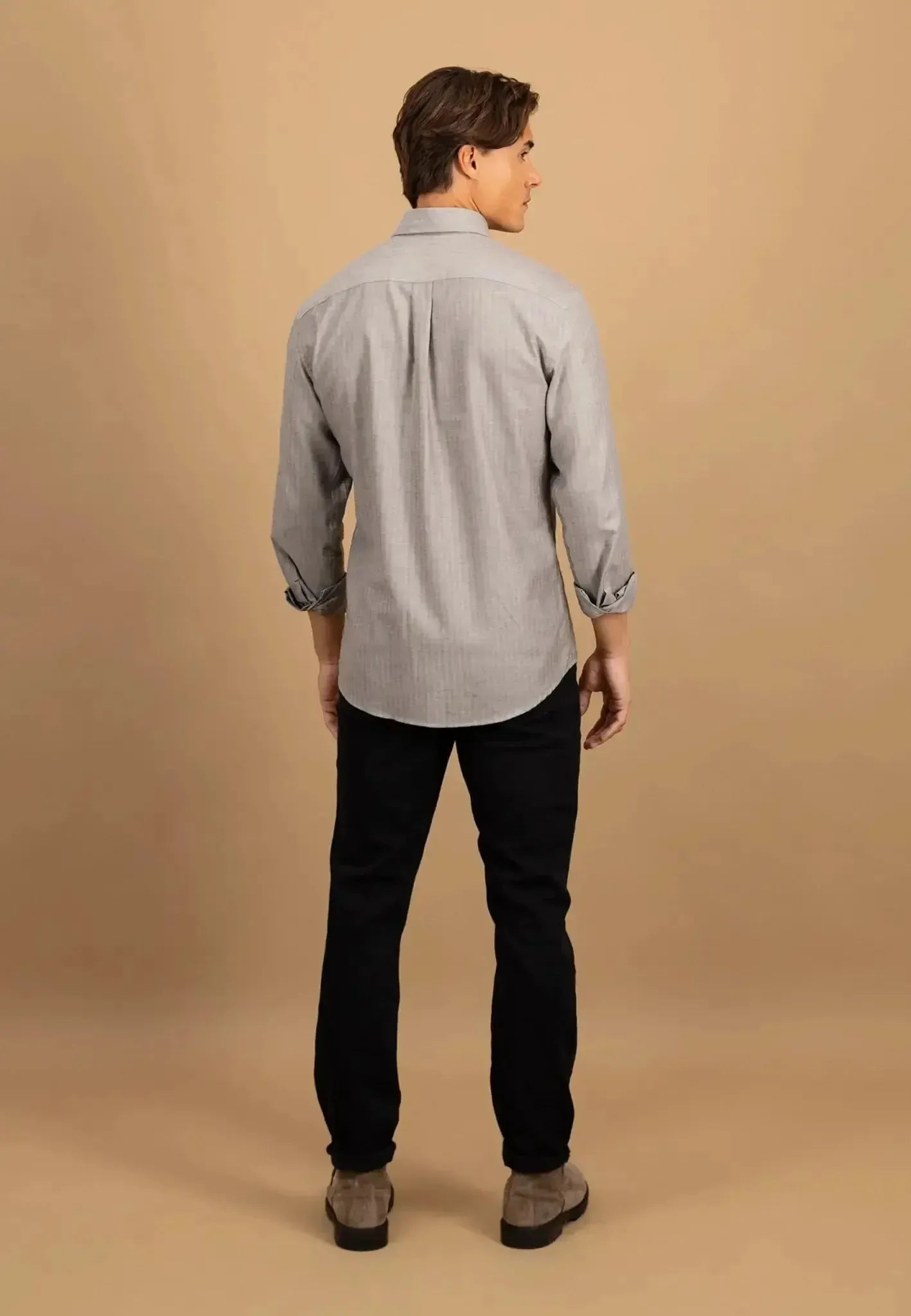 FYNCH-HATTON-Fynch-Hatton Herringbone Flannel Button Down Shirt Dark Chocolate-NORTHERN THREADS DESIGNER MENSWEAR