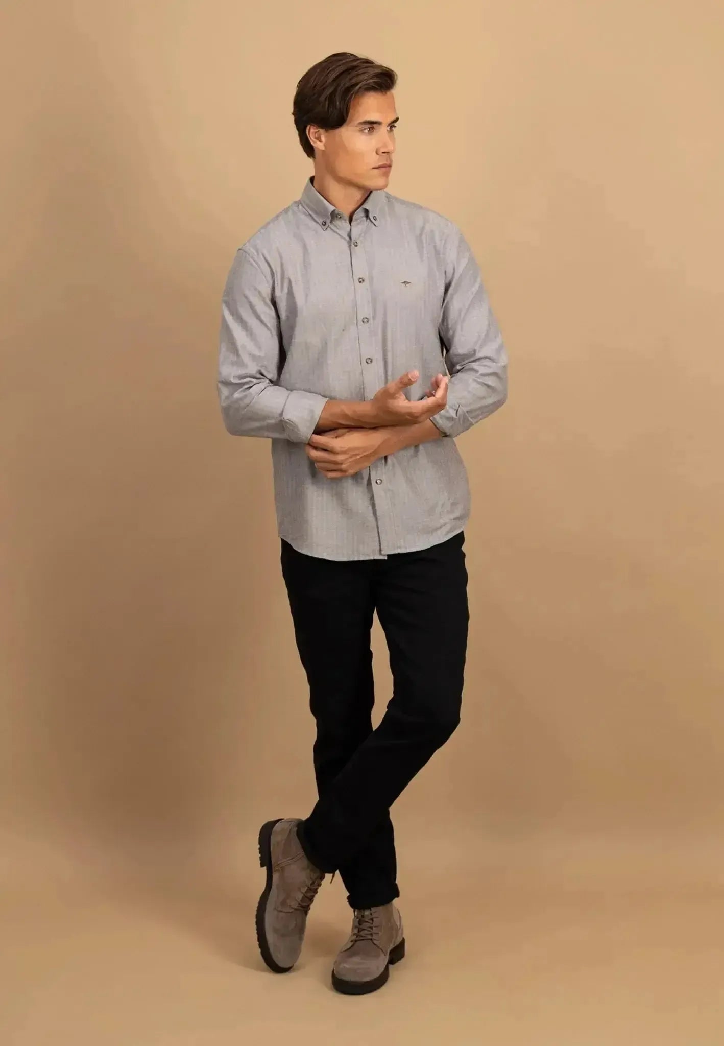 FYNCH-HATTON-Fynch-Hatton Herringbone Flannel Button Down Shirt Dark Chocolate-NORTHERN THREADS DESIGNER MENSWEAR