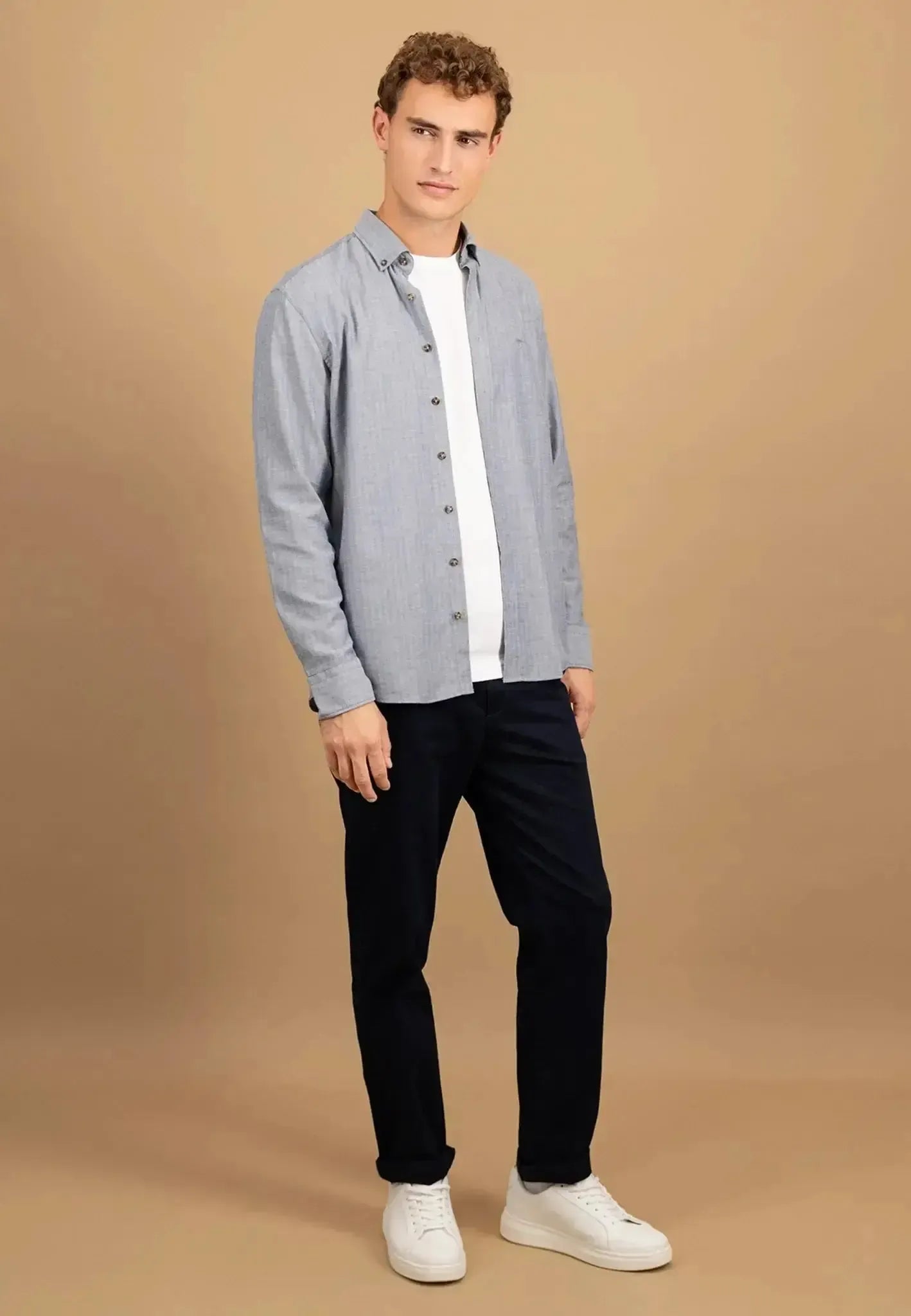 FYNCH-HATTON-Fynch-Hatton Herringbone Flannel Button Down Shirt Navy-NORTHERN THREADS DESIGNER MENSWEAR