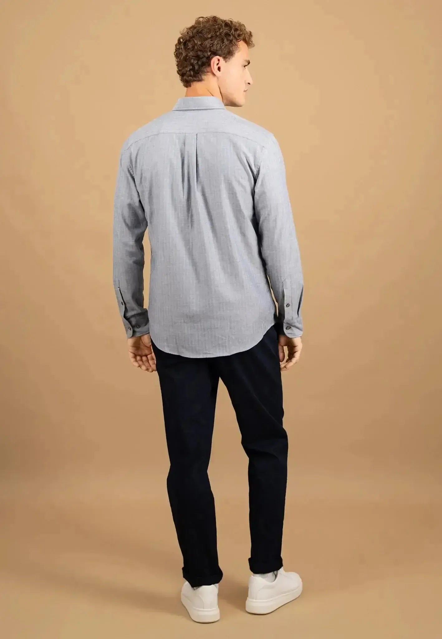 FYNCH-HATTON-Fynch-Hatton Herringbone Flannel Button Down Shirt Navy-NORTHERN THREADS DESIGNER MENSWEAR