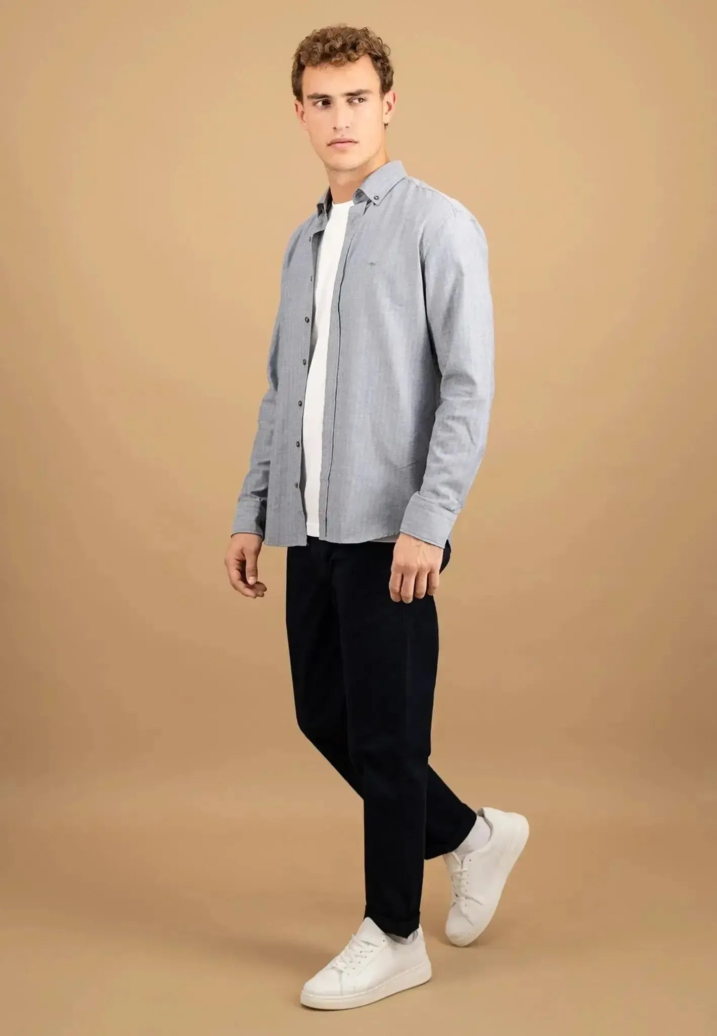 FYNCH-HATTON-Fynch-Hatton Herringbone Flannel Button Down Shirt Navy-NORTHERN THREADS DESIGNER MENSWEAR