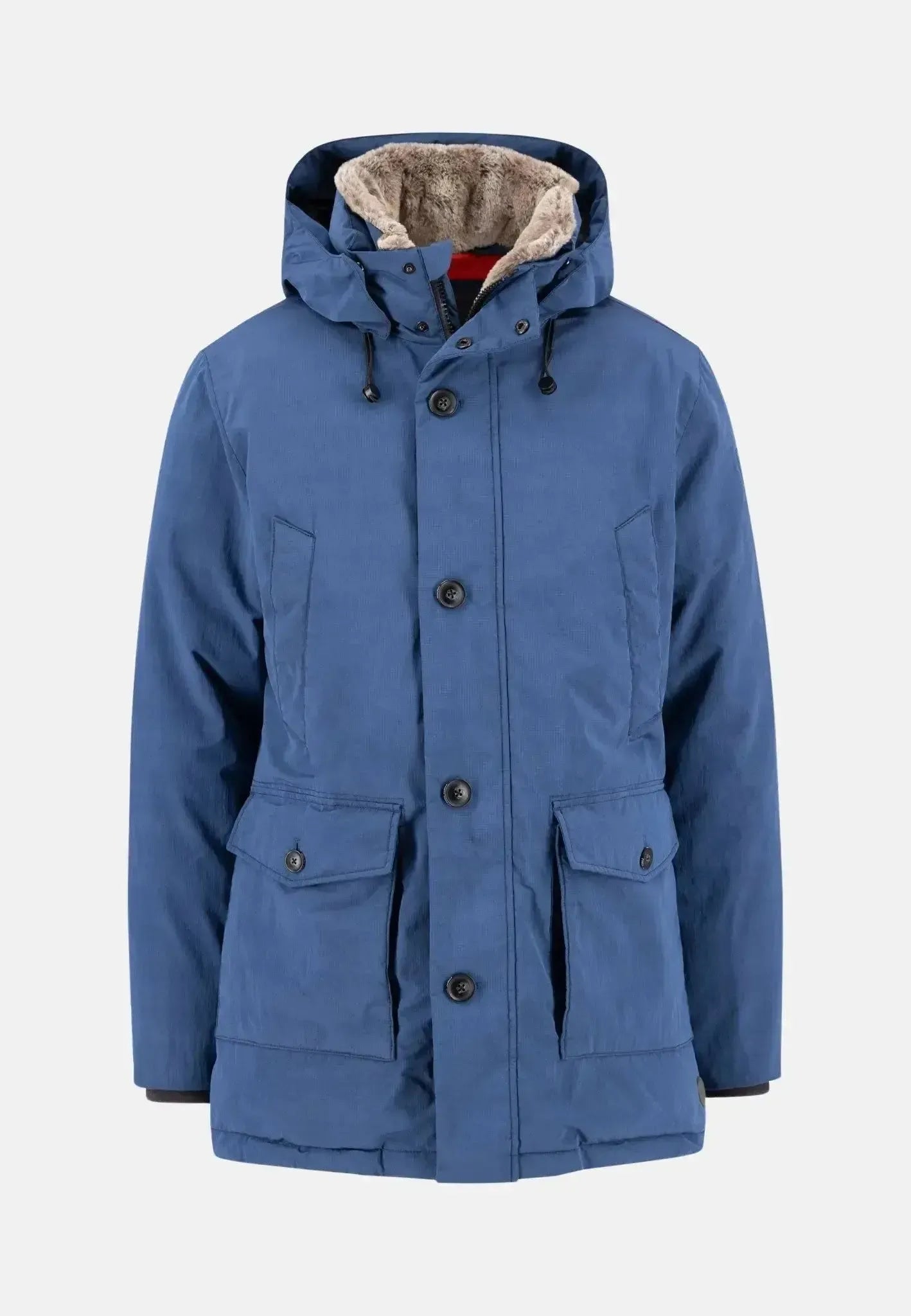 FYNCH-HATTON-Fynch-Hatton Hooded Winter Parka Jacket Misty Blue-NORTHERN THREADS DESIGNER MENSWEAR