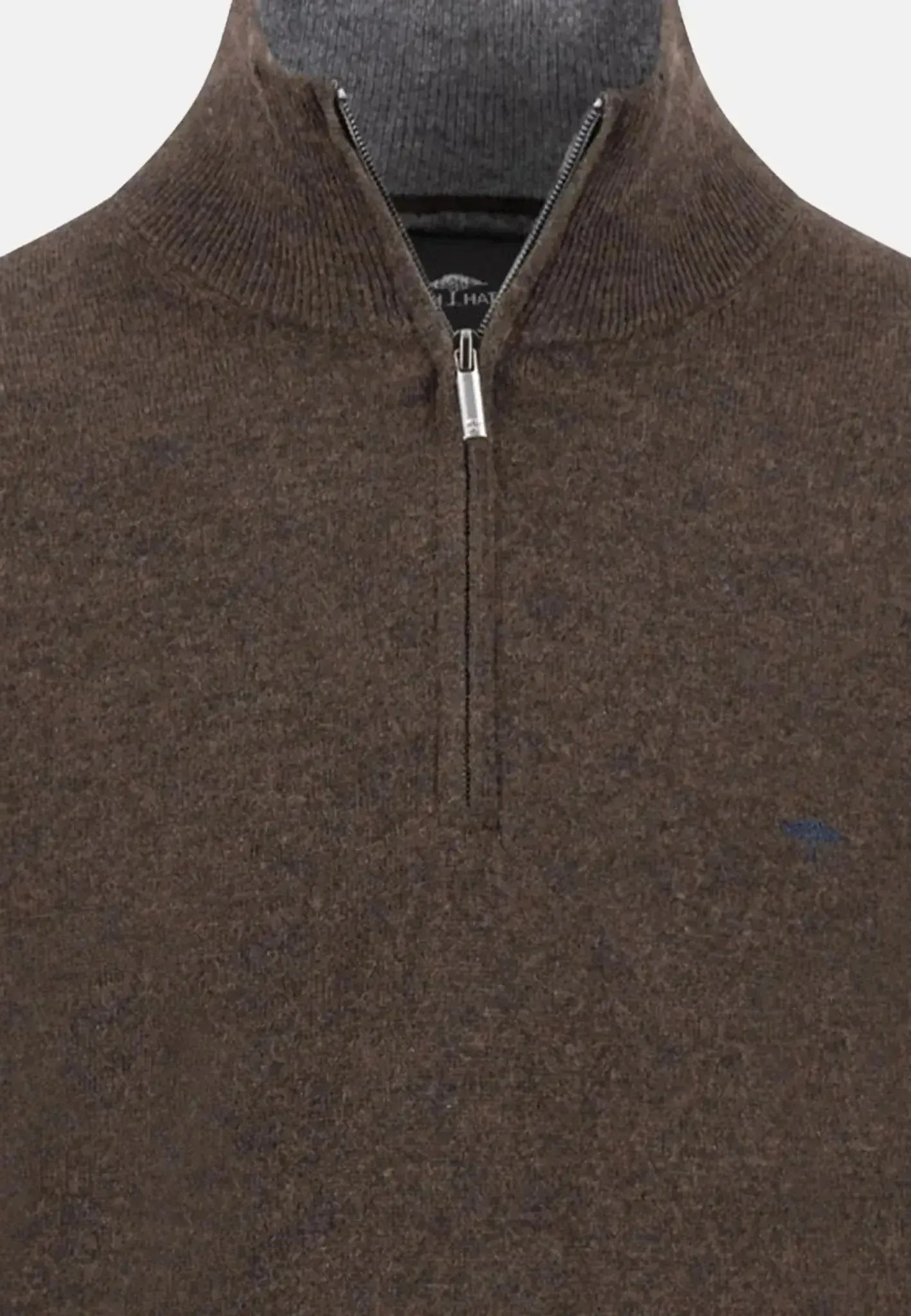 FYNCH-HATTON-Fynch-Hatton Merino Wool Cashmere 1/4 Zip Knit Dark Chocolate-NORTHERN THREADS DESIGNER MENSWEAR