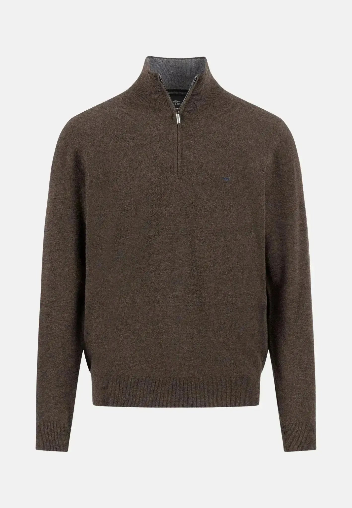 FYNCH-HATTON-Fynch-Hatton Merino Wool Cashmere 1/4 Zip Knit Dark Chocolate-NORTHERN THREADS DESIGNER MENSWEAR
