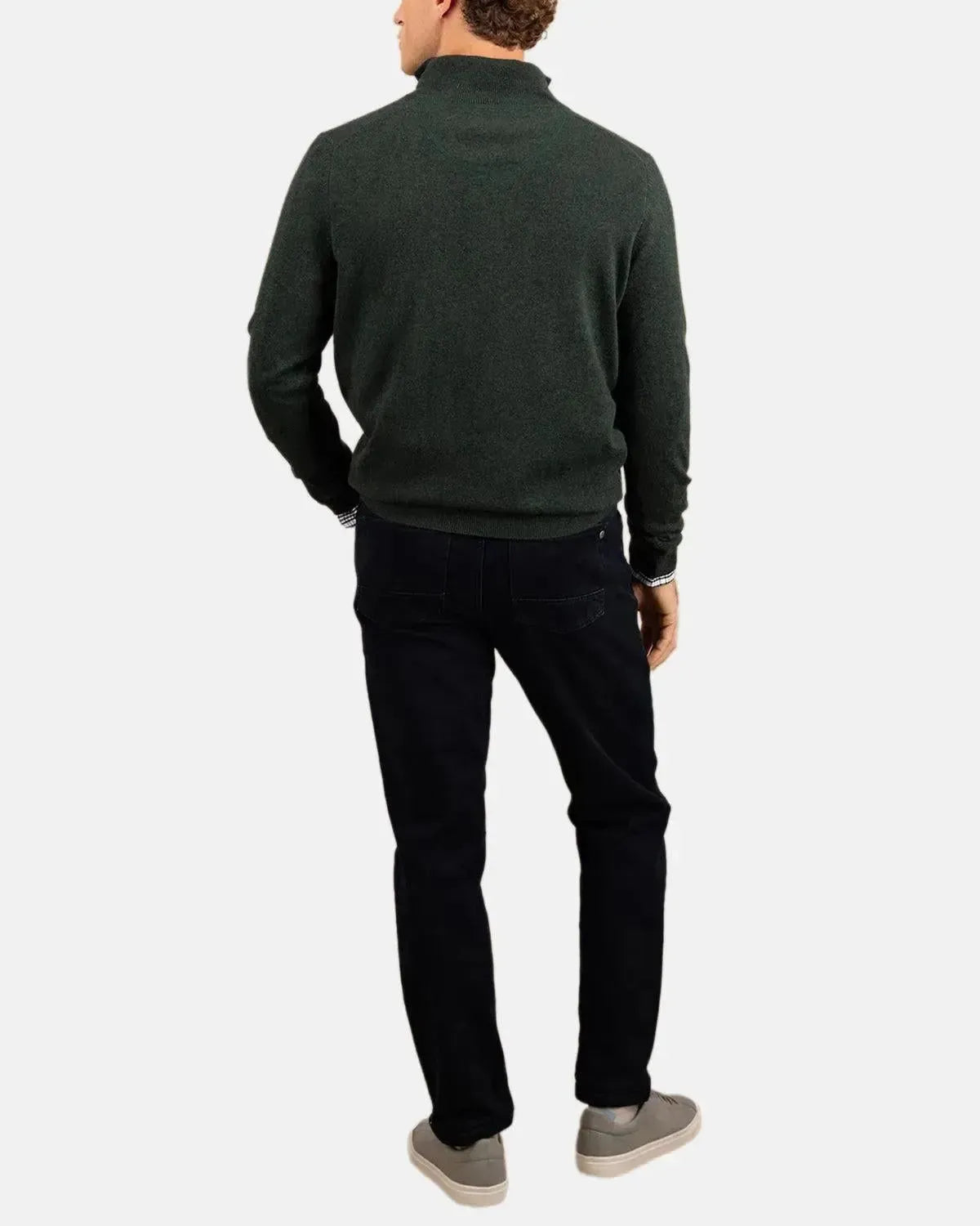 FYNCH-HATTON-FYNCH-HATTON MERINO WOOL CASHMERE 1/4 ZIP KNIT DARK IVY-NORTHERN THREADS DESIGNER MENSWEAR