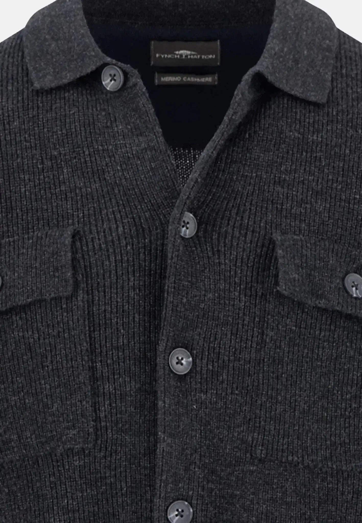 FYNCH-HATTON-Fynch-Hatton Merino Wool Cashmere Buttoned Cardigan Charcoal-NORTHERN THREADS DESIGNER MENSWEAR