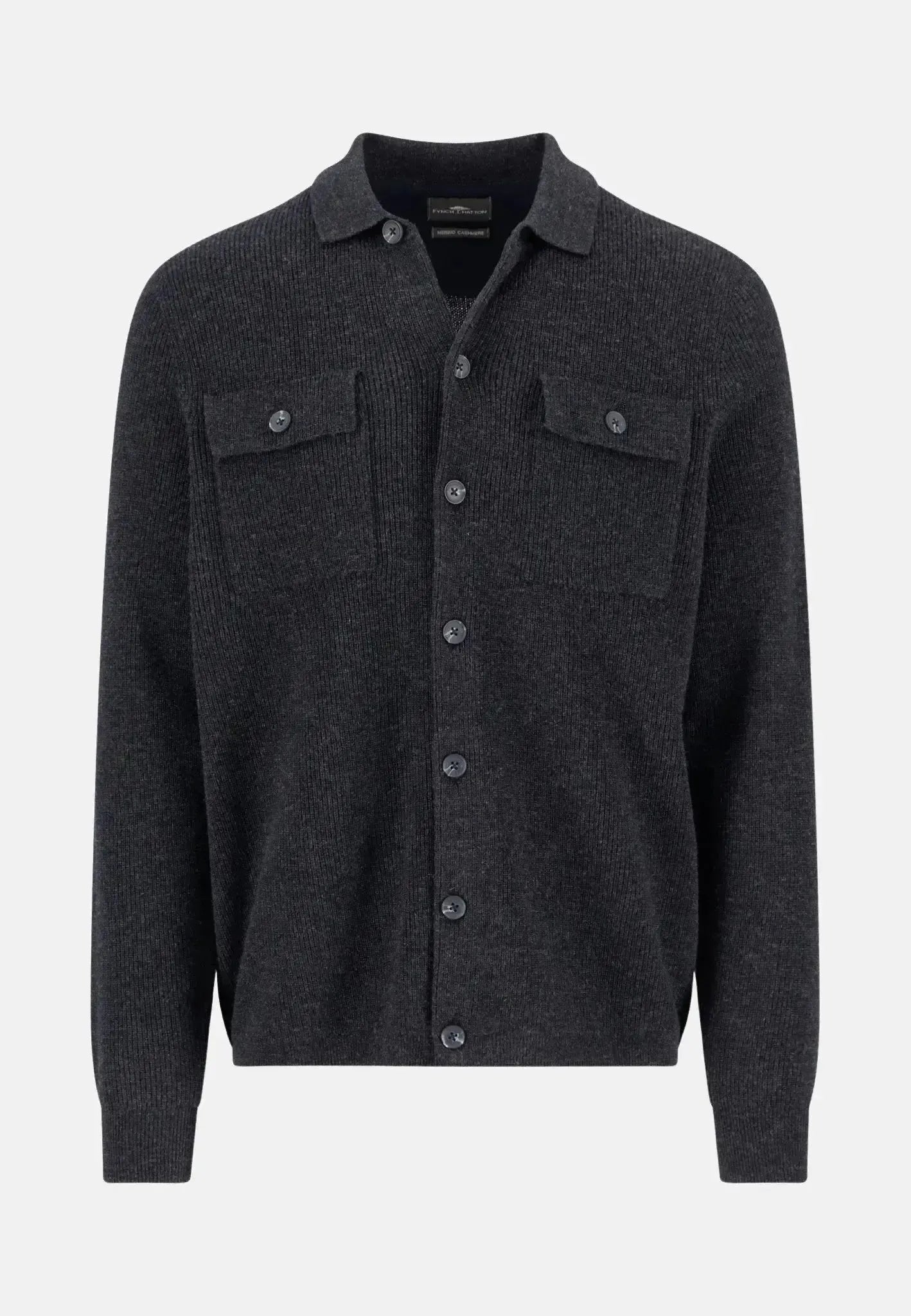 FYNCH-HATTON-Fynch-Hatton Merino Wool Cashmere Buttoned Cardigan Charcoal-NORTHERN THREADS DESIGNER MENSWEAR