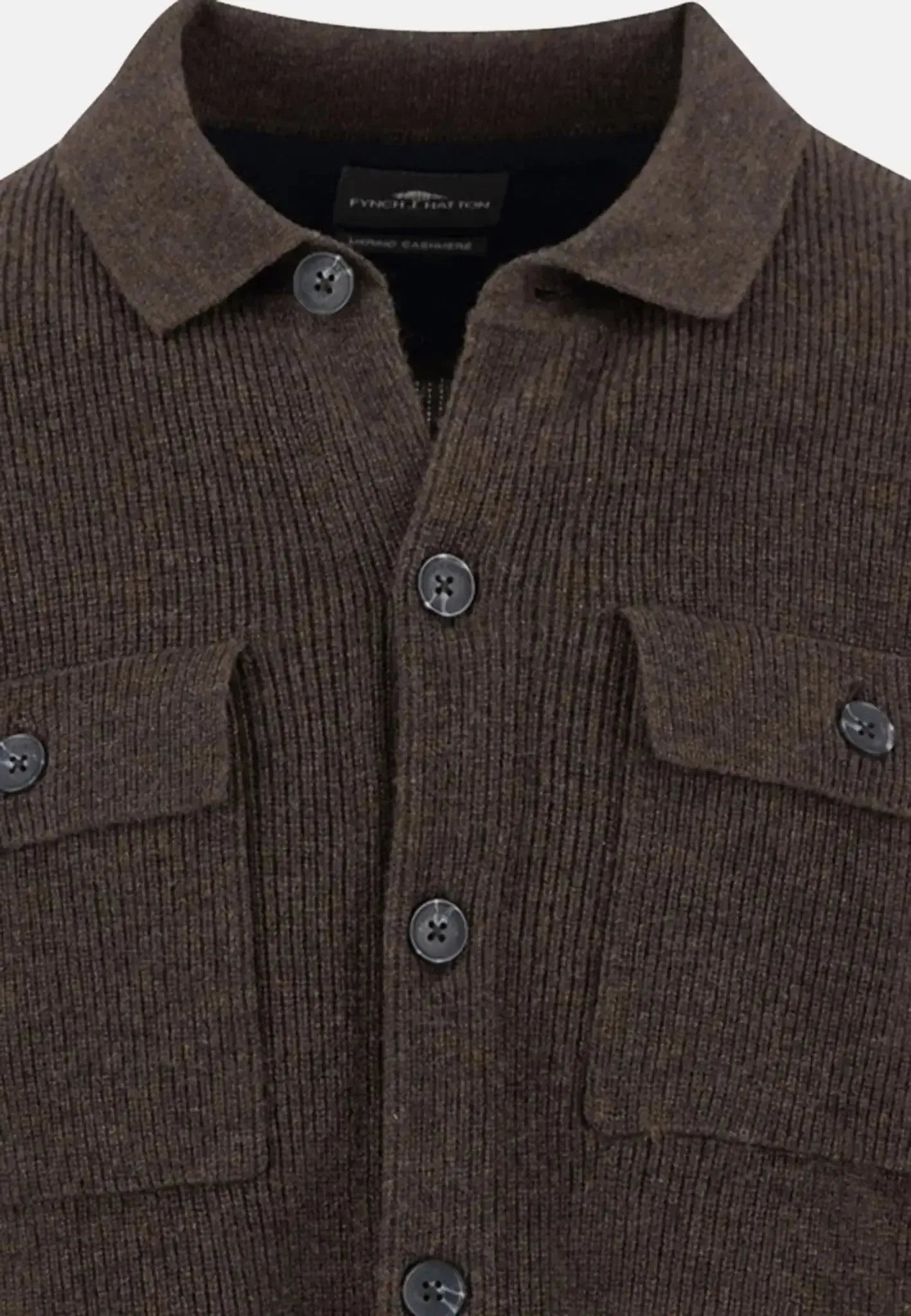FYNCH-HATTON-Fynch-Hatton Merino Wool Cashmere Buttoned Cardigan Dark Chocolate-NORTHERN THREADS DESIGNER MENSWEAR