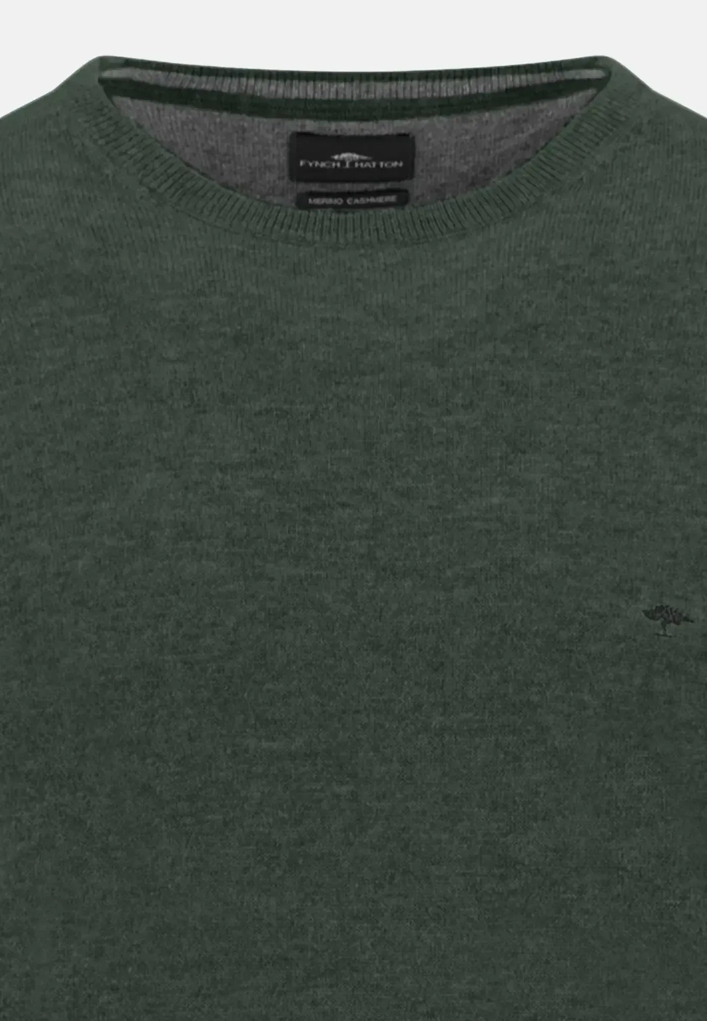 FYNCH-HATTON-Fynch-Hatton Merino Wool Cashmere Crewneck Knit Dark Ivy-NORTHERN THREADS DESIGNER MENSWEAR