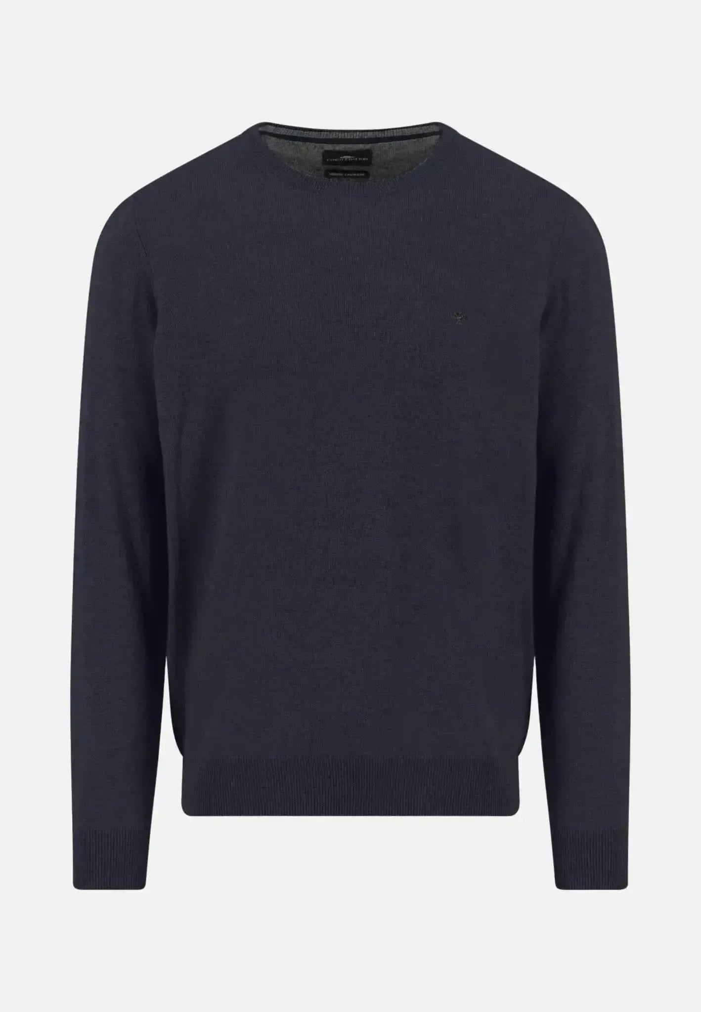FYNCH-HATTON-Fynch-Hatton Merino Wool Cashmere Crewneck Knit Navy-NORTHERN THREADS DESIGNER MENSWEAR