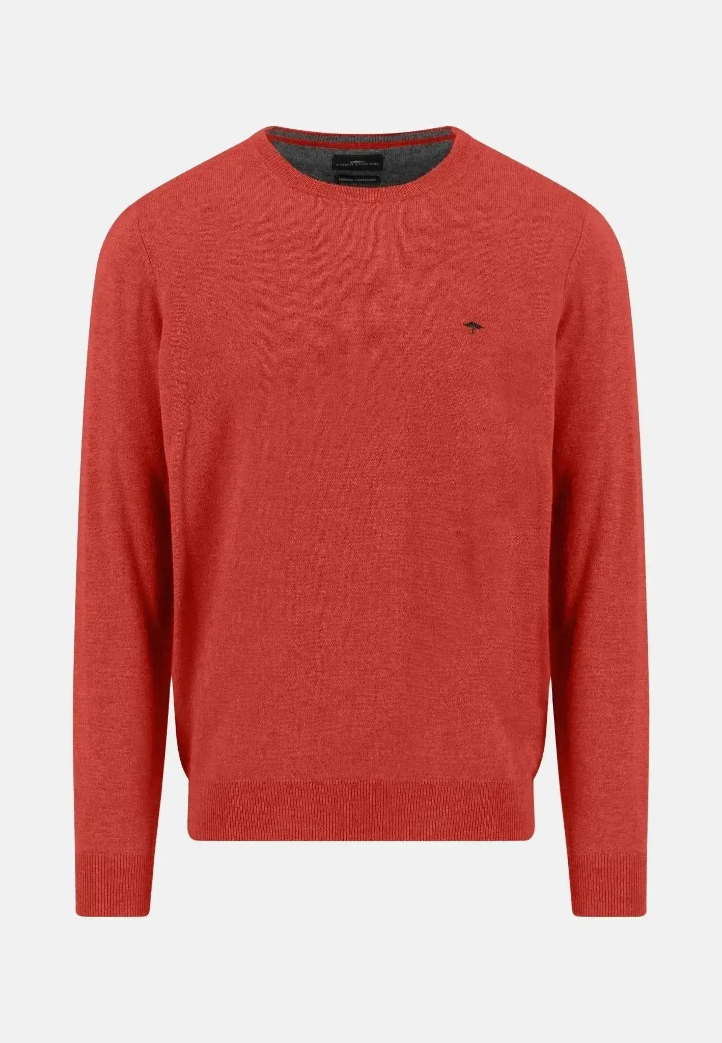FYNCH-HATTON-Fynch-Hatton Merino Wool Cashmere Crewneck Knit Spicy Red-NORTHERN THREADS DESIGNER MENSWEAR