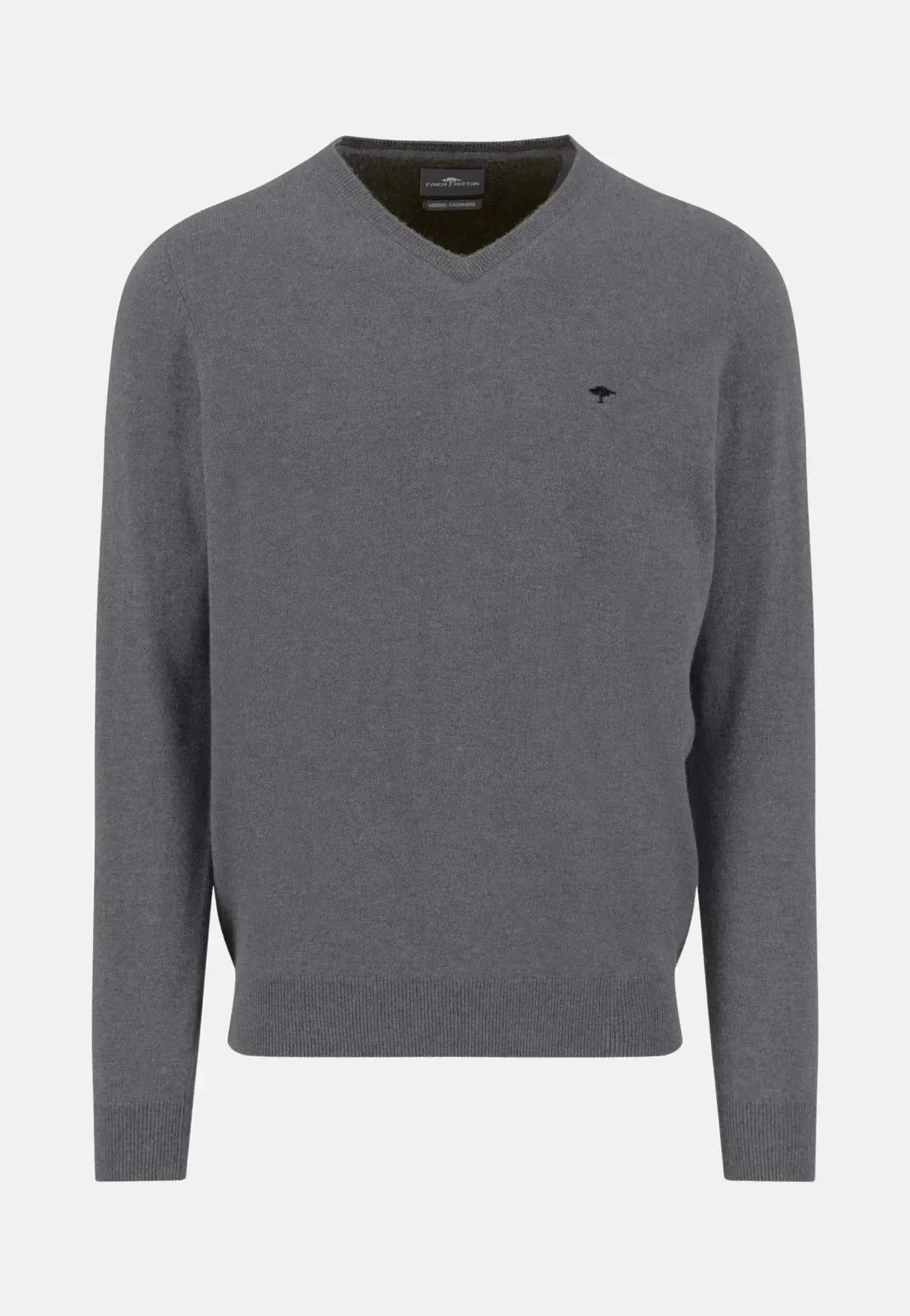 FYNCH-HATTON-Fynch-Hatton Merino Wool Cashmere V-Neck Knit Steel-NORTHERN THREADS DESIGNER MENSWEAR