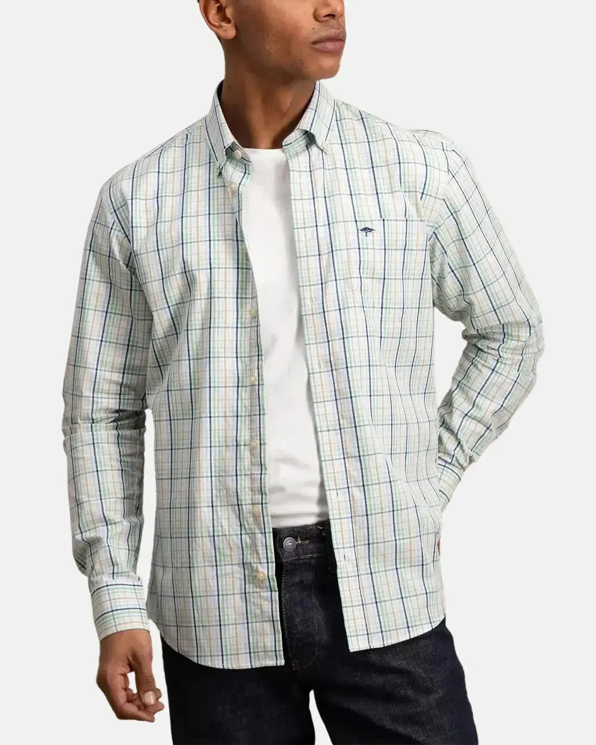 FYNCH-HATTON-FYNCH-HATTON OXFORD COMBI CHECK SHIRT TURF GREEN-NORTHERN THREADS DESIGNER MENSWEAR