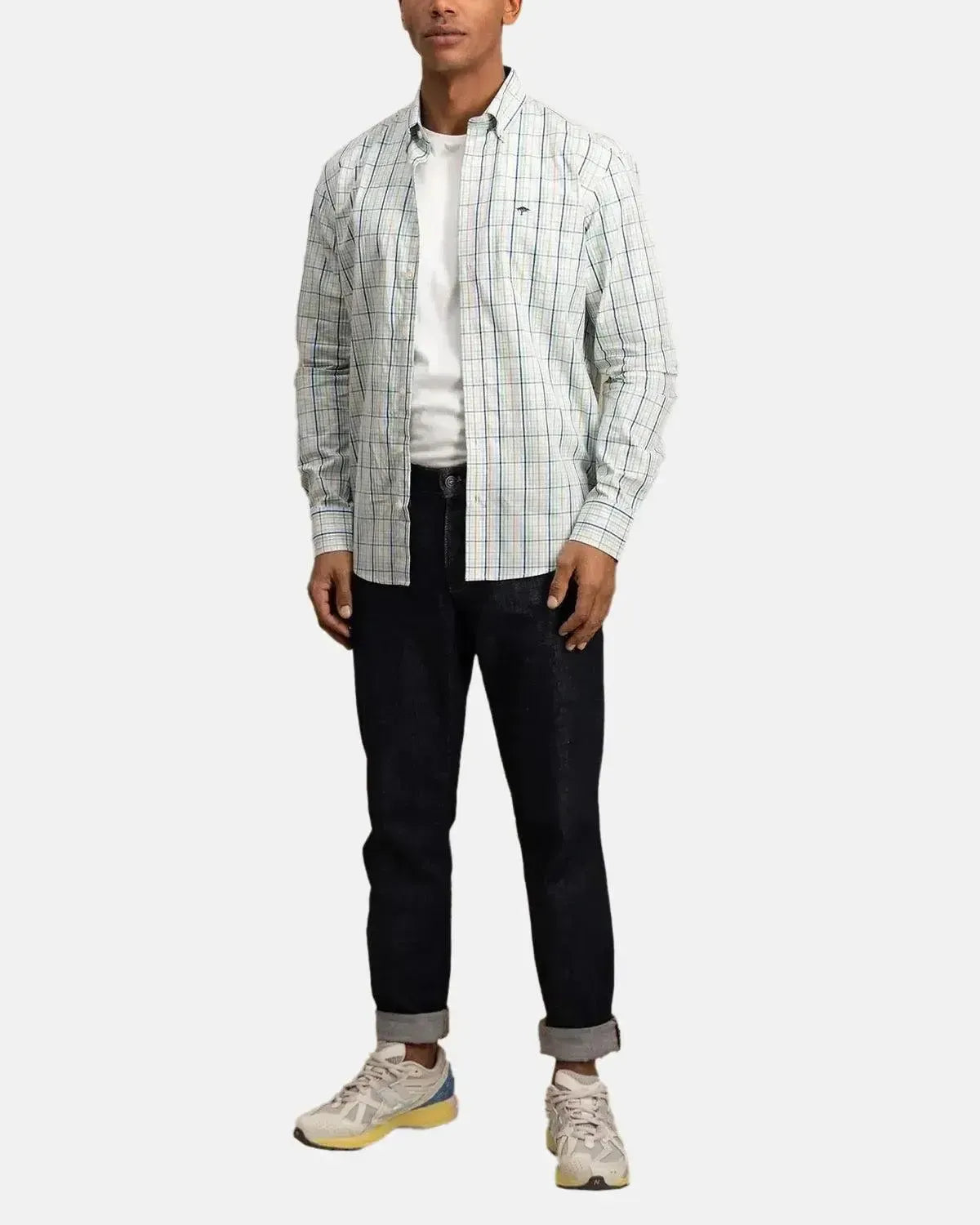 FYNCH-HATTON-FYNCH-HATTON OXFORD COMBI CHECK SHIRT TURF GREEN-NORTHERN THREADS DESIGNER MENSWEAR