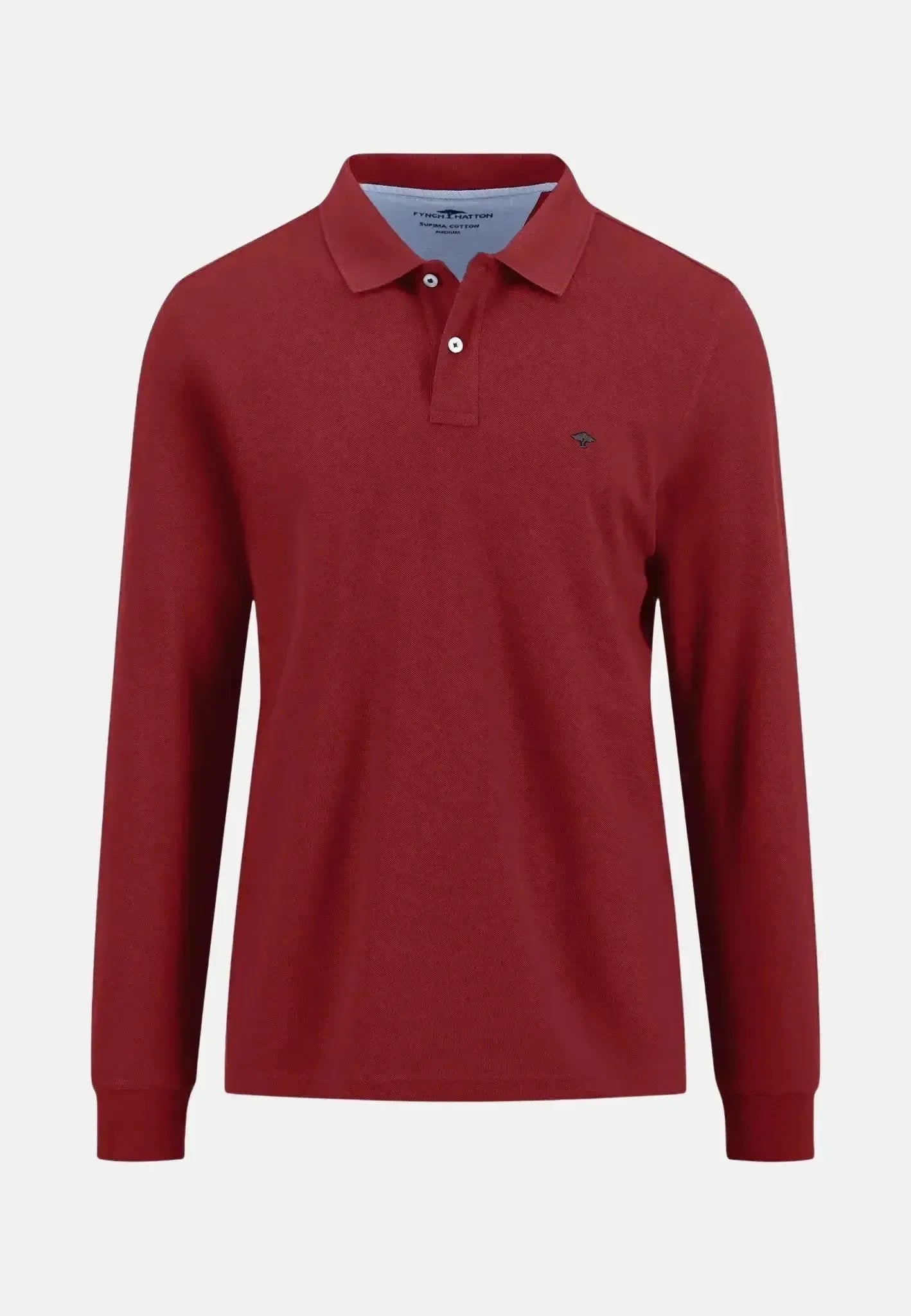 FYNCH-HATTON-Fynch-Hatton Premium Cotton Longsleeve Polo Shirt Garnet Red-NORTHERN THREADS DESIGNER MENSWEAR
