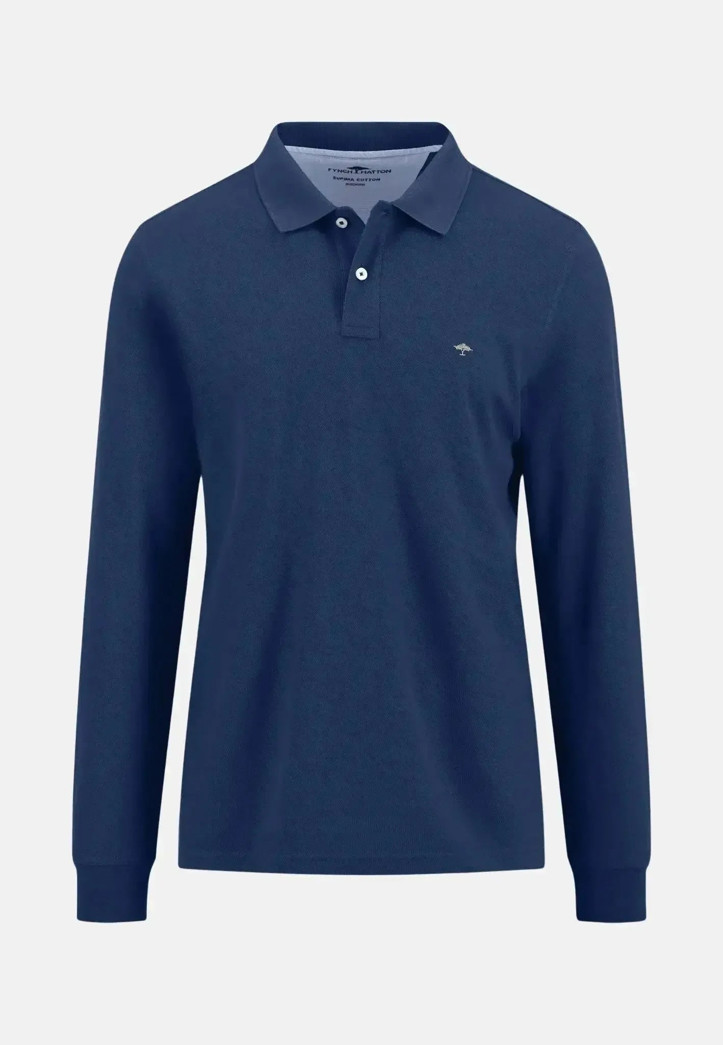 FYNCH-HATTON-Fynch-Hatton Premium Cotton Longsleeve Polo Shirt Midnight-NORTHERN THREADS DESIGNER MENSWEAR
