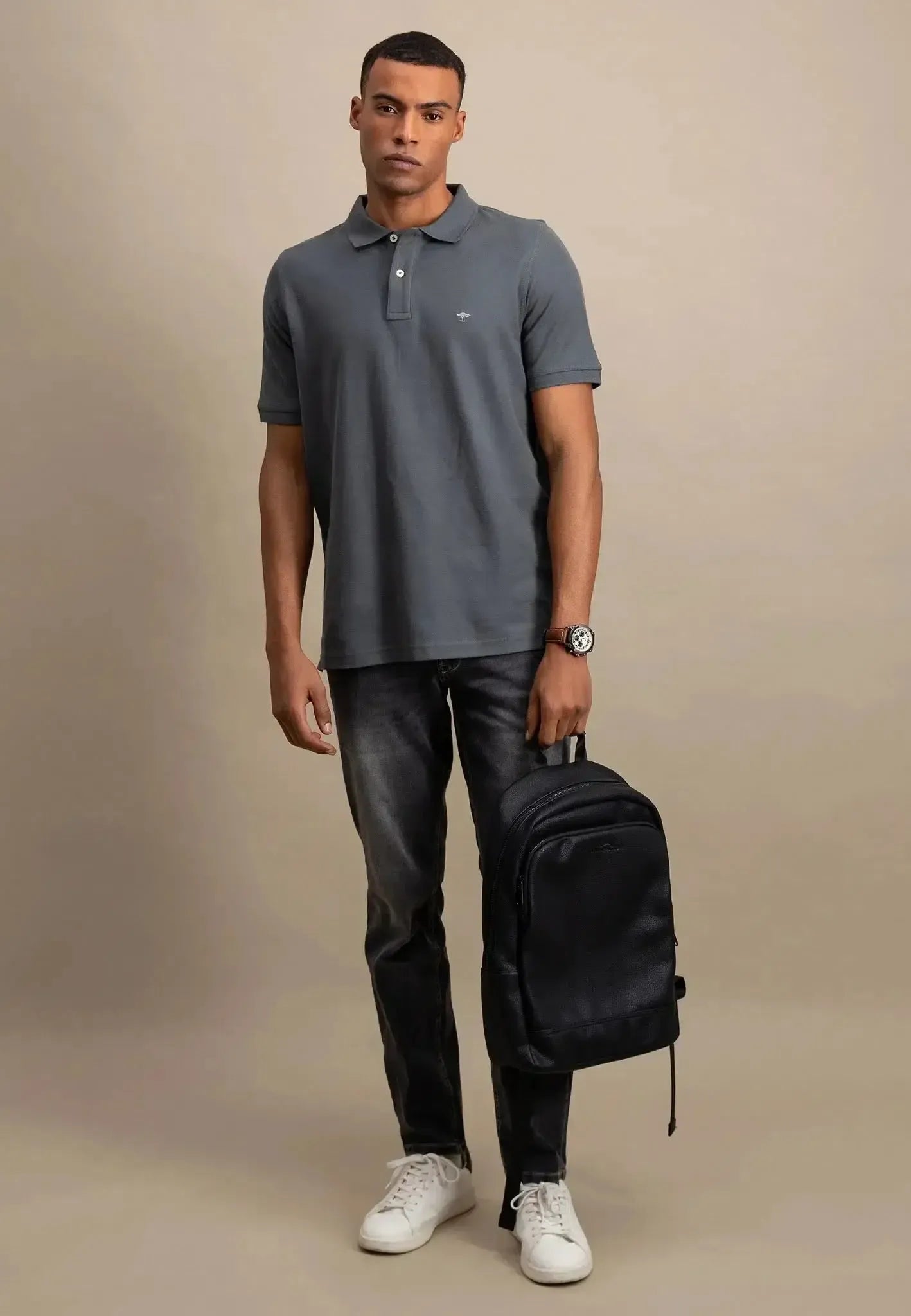 FYNCH-HATTON-Fynch-Hatton Premium Cotton Polo Shirt Asphalt-NORTHERN THREADS DESIGNER MENSWEAR