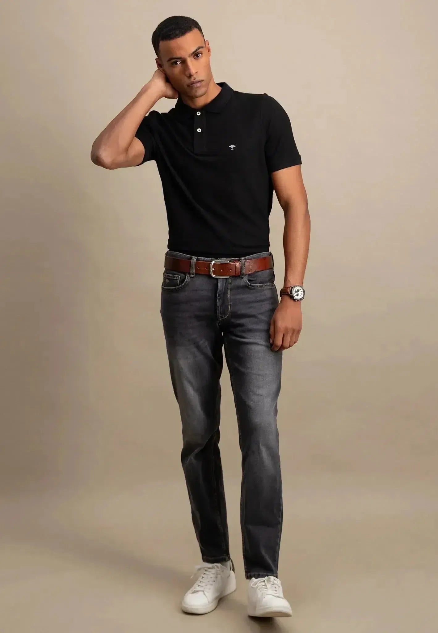 FYNCH-HATTON-Fynch-Hatton Premium Cotton Polo Shirt Black-NORTHERN THREADS DESIGNER MENSWEAR