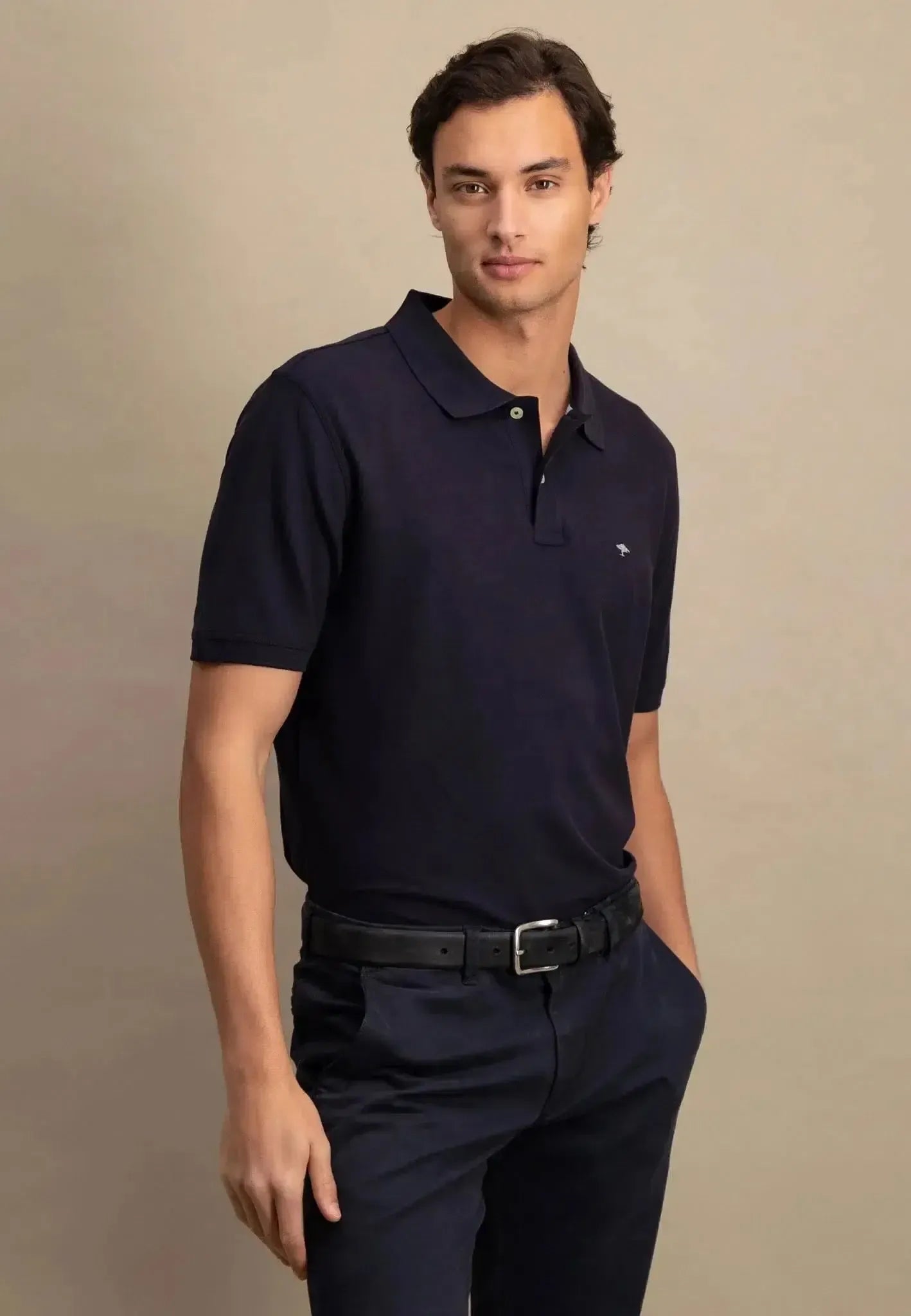 FYNCH-HATTON-Fynch-Hatton Premium Cotton Polo Shirt Navy-NORTHERN THREADS DESIGNER MENSWEAR