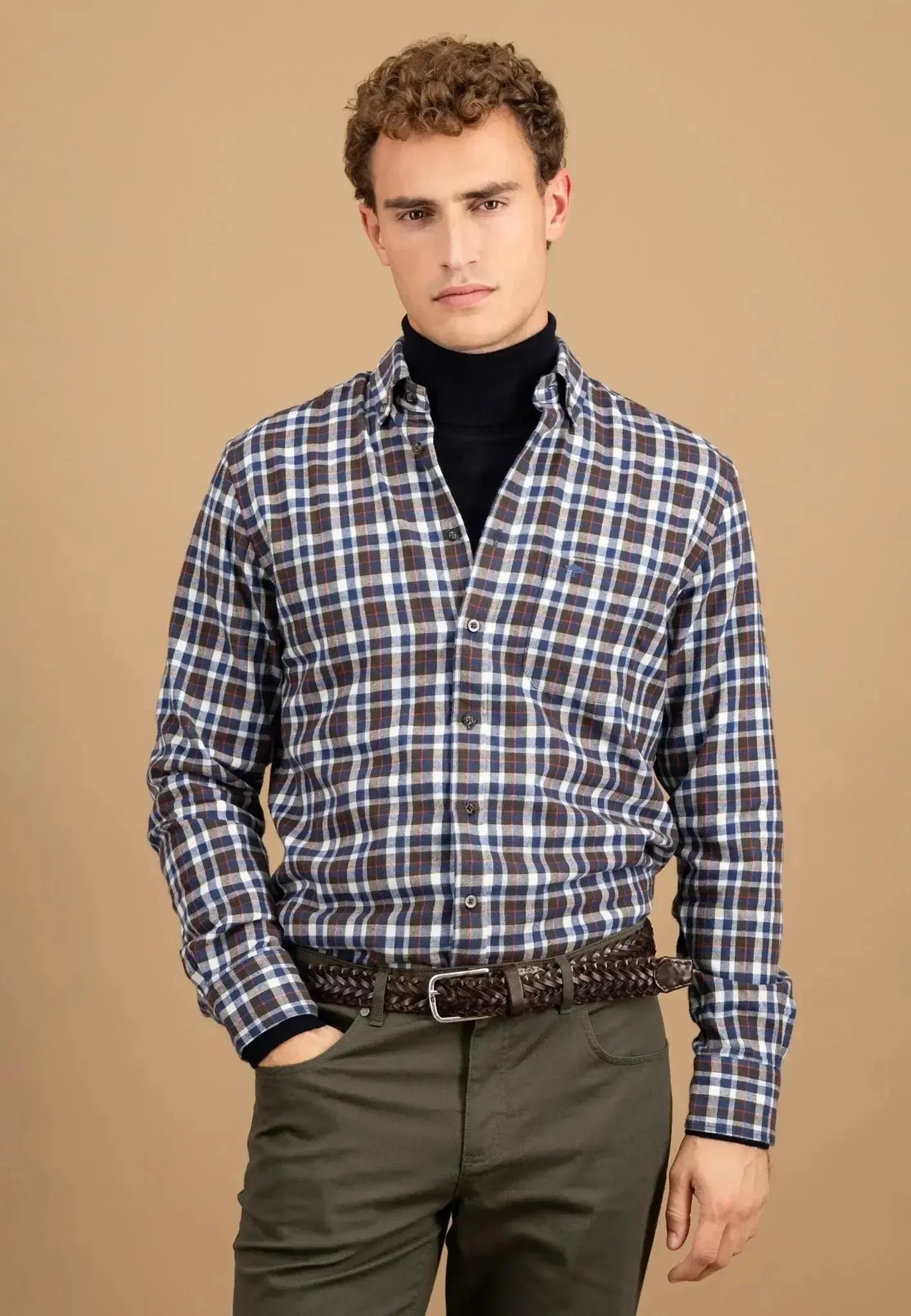 FYNCH-HATTON-Fynch-Hatton Premium Flannel Check Button Down Shirt Dark Chocolate-NORTHERN THREADS DESIGNER MENSWEAR