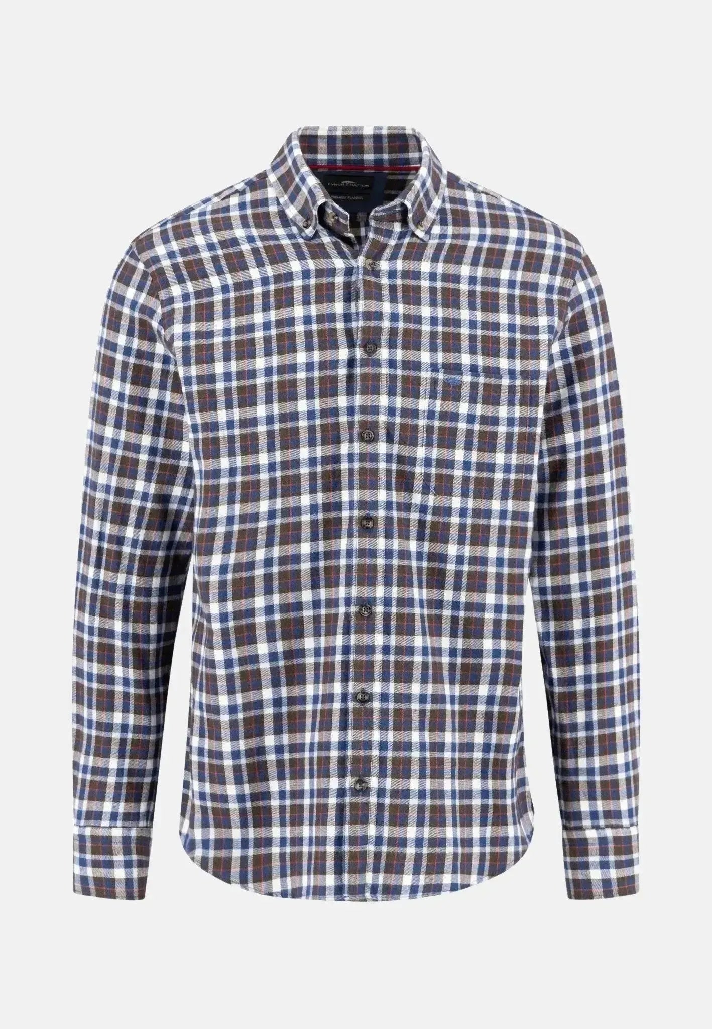 FYNCH-HATTON-Fynch-Hatton Premium Flannel Check Button Down Shirt Dark Chocolate-NORTHERN THREADS DESIGNER MENSWEAR