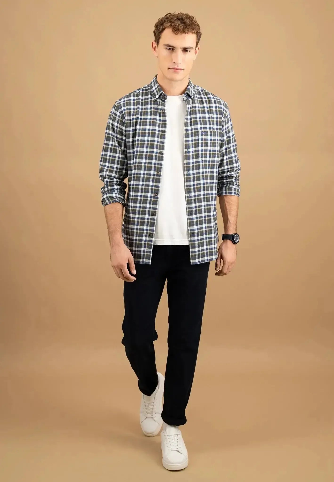 FYNCH-HATTON-Fynch-Hatton Premium Flannel Check Button Down Shirt Dark Ivy-NORTHERN THREADS DESIGNER MENSWEAR