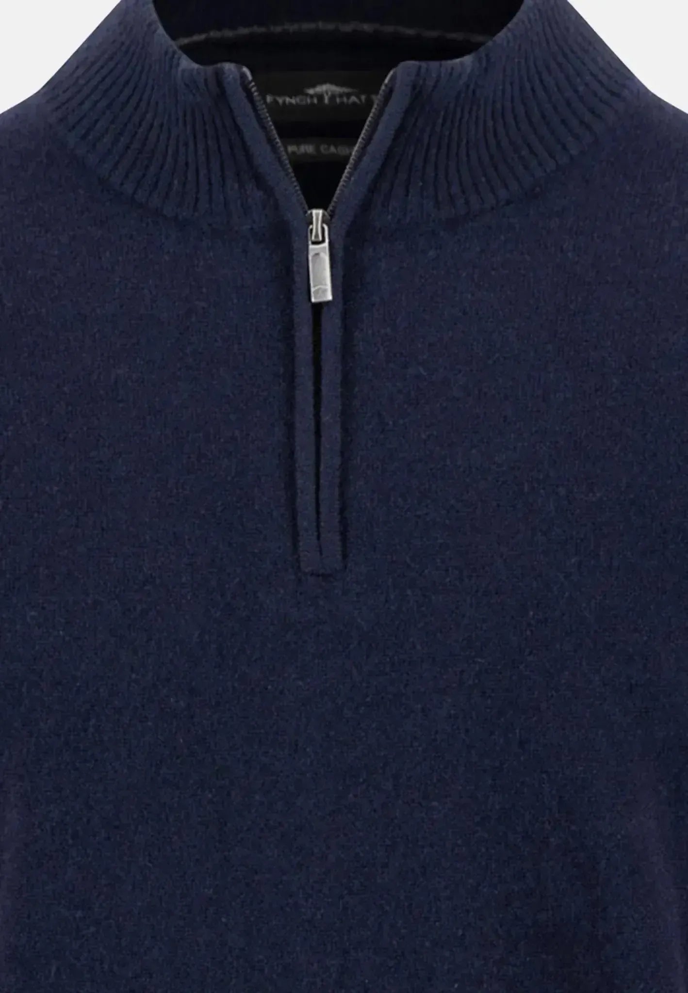 FYNCH-HATTON-Fynch-Hatton Pure Cashmere 1/4 Zip Knit Navy-NORTHERN THREADS DESIGNER MENSWEAR