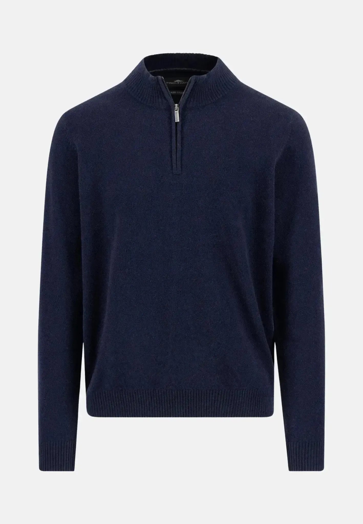 FYNCH-HATTON-Fynch-Hatton Pure Cashmere 1/4 Zip Knit Navy-NORTHERN THREADS DESIGNER MENSWEAR