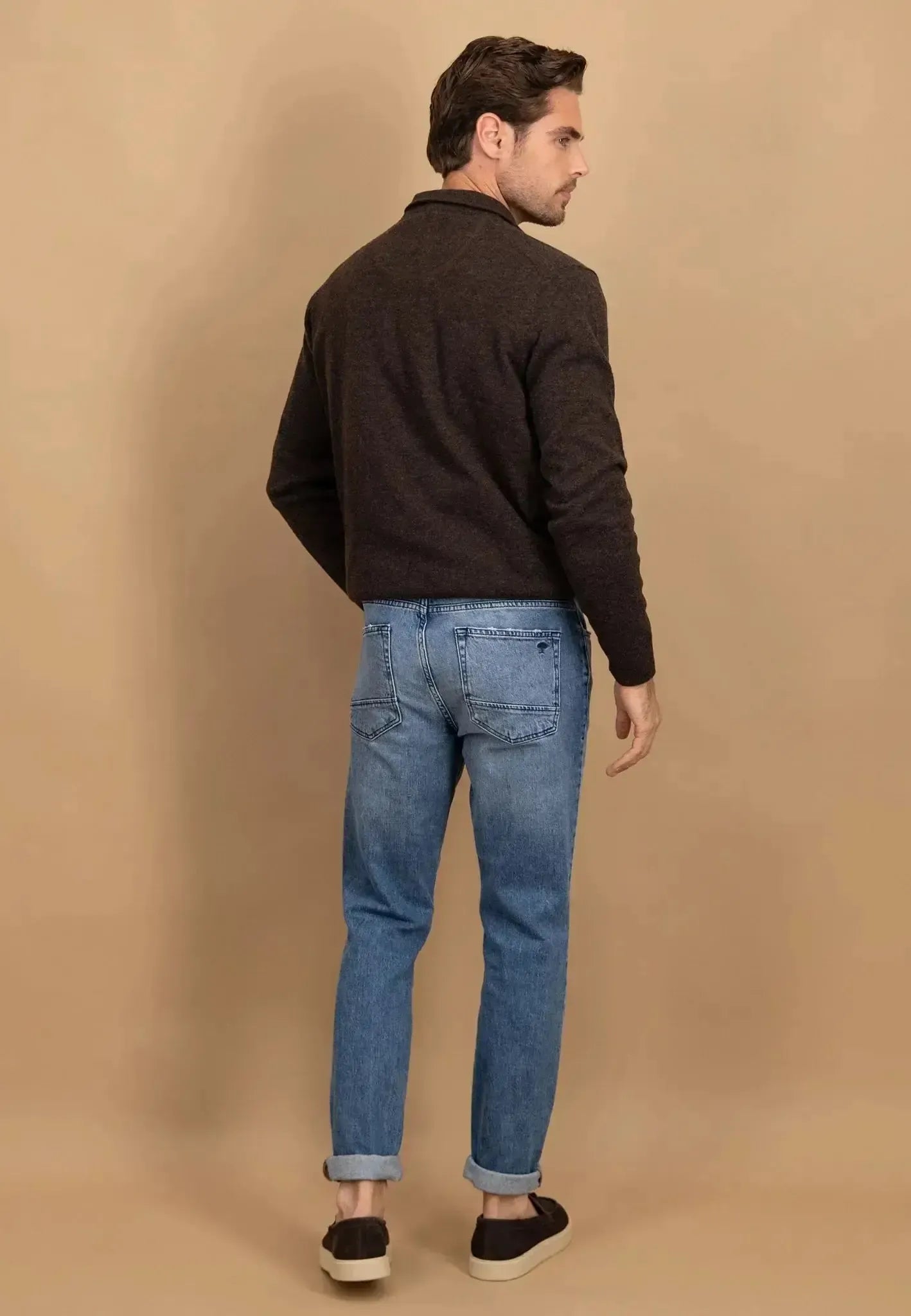 FYNCH-HATTON-Fynch-Hatton Pure Lambswool 1/4 Zip Knit Dark Chocolate-NORTHERN THREADS DESIGNER MENSWEAR