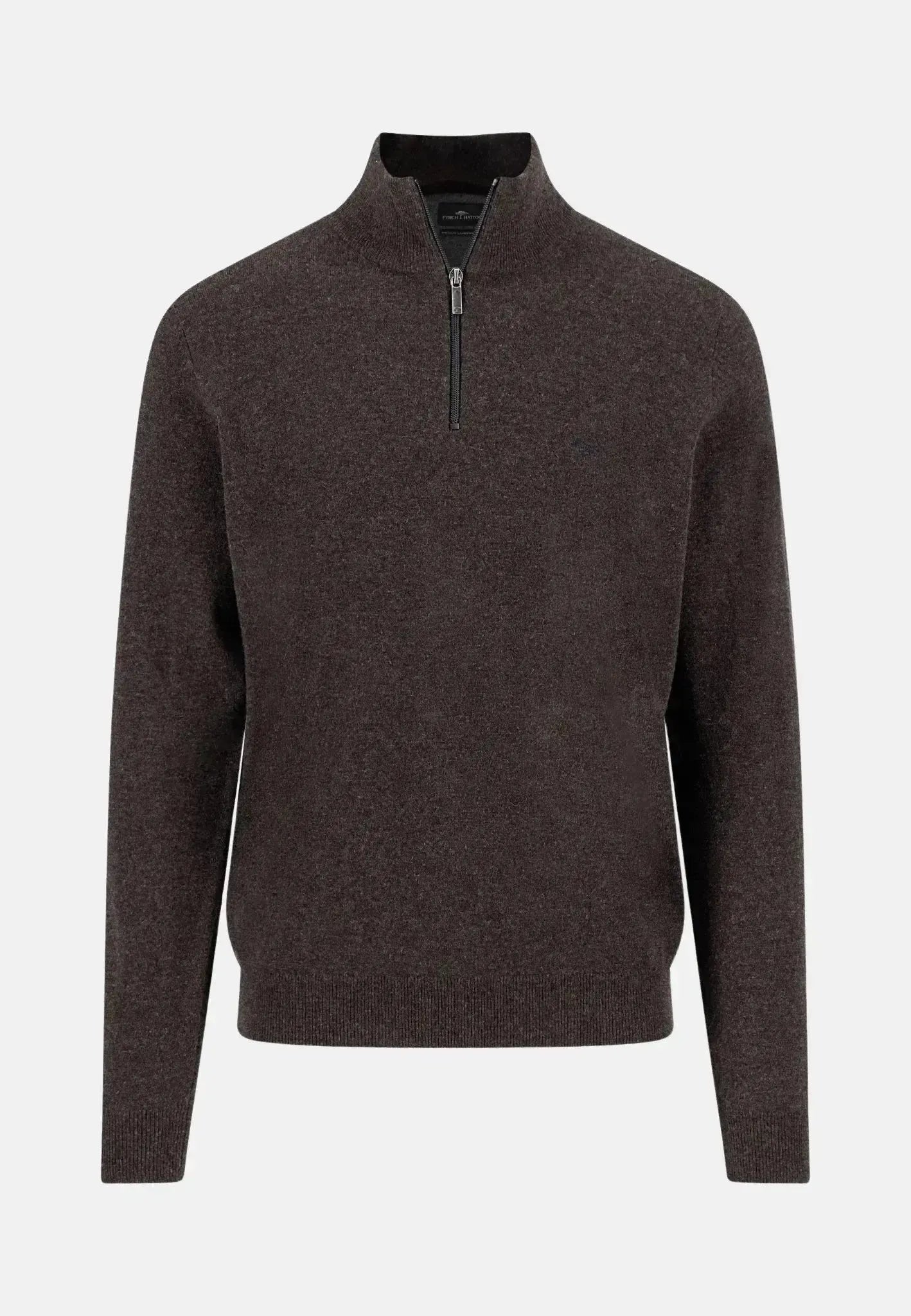 FYNCH-HATTON-Fynch-Hatton Pure Lambswool 1/4 Zip Knit Dark Chocolate-NORTHERN THREADS DESIGNER MENSWEAR