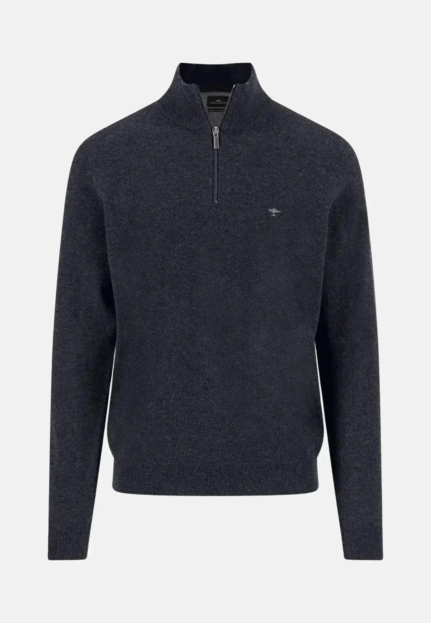 FYNCH-HATTON-Fynch-Hatton Pure Lambswool 1/4 Zip Knit Navy-NORTHERN THREADS DESIGNER MENSWEAR