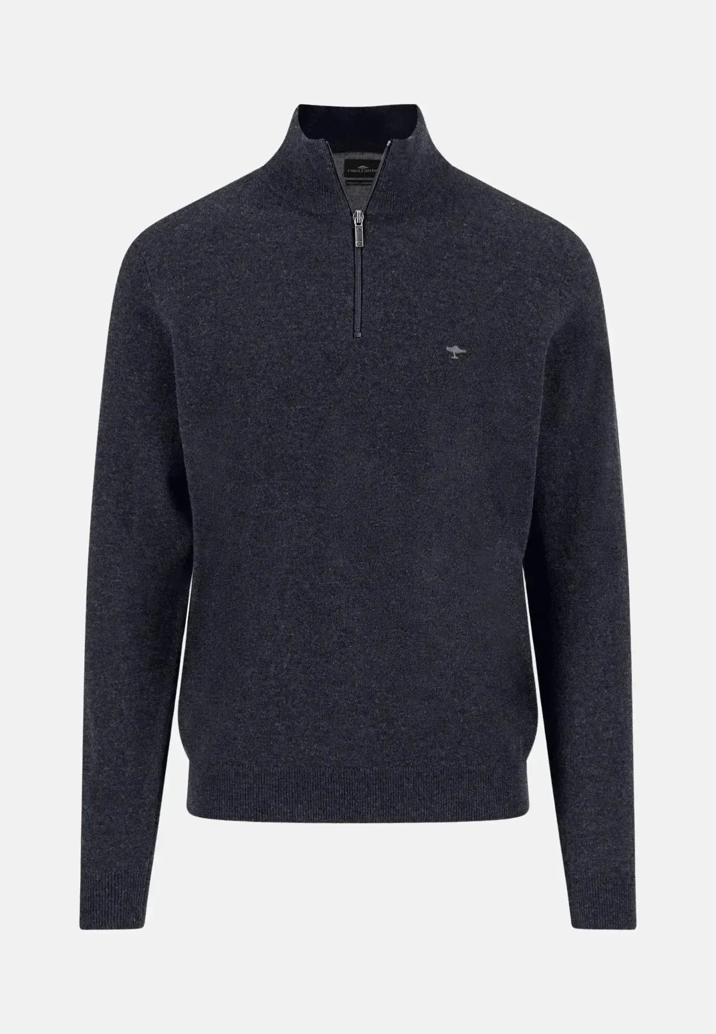 FYNCH-HATTON-Fynch-Hatton Pure Lambswool 1/4 Zip Knit Navy-NORTHERN THREADS DESIGNER MENSWEAR