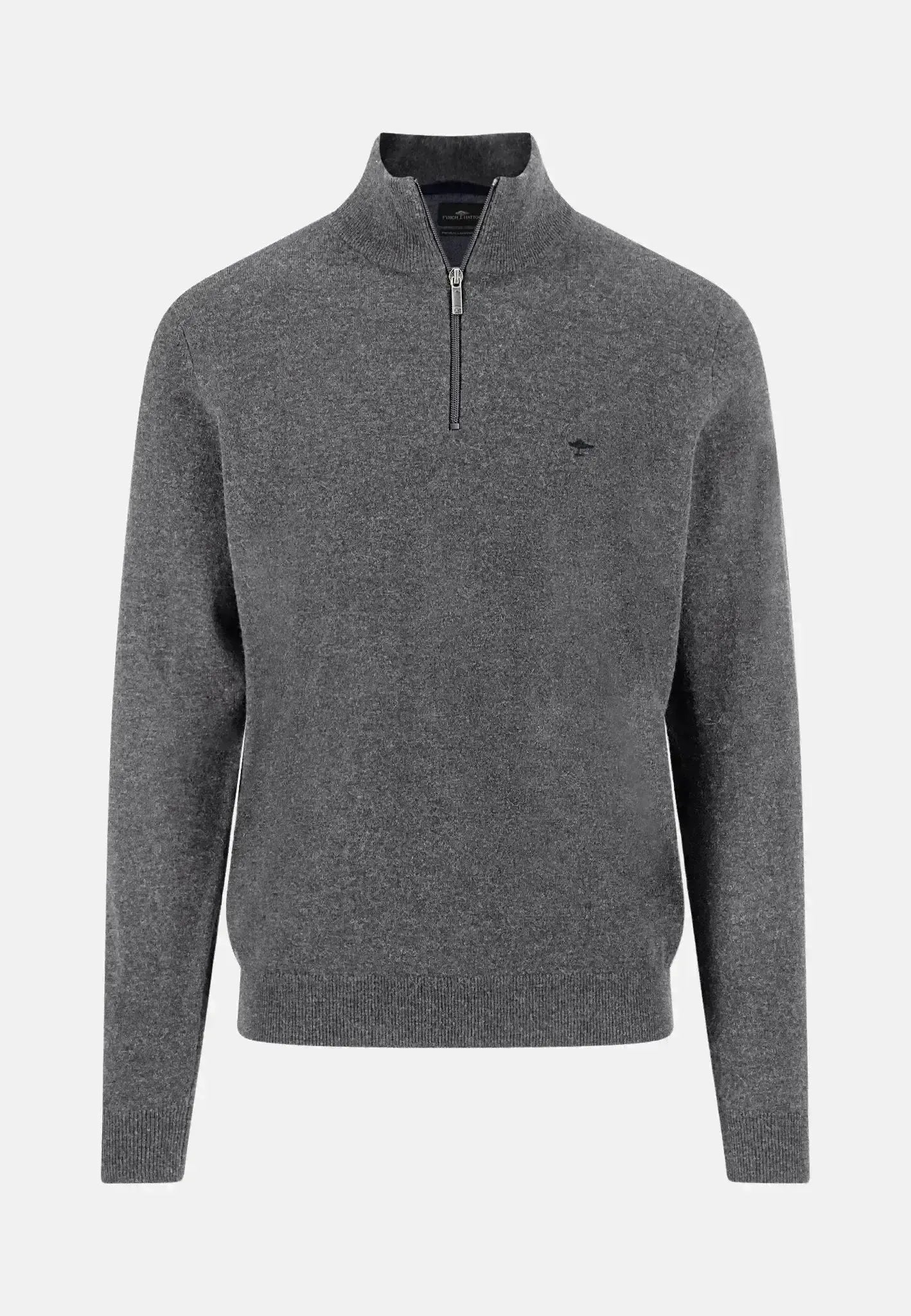 FYNCH-HATTON-Fynch-Hatton Pure Lambswool 1/4 Zip Knit Steel-NORTHERN THREADS DESIGNER MENSWEAR