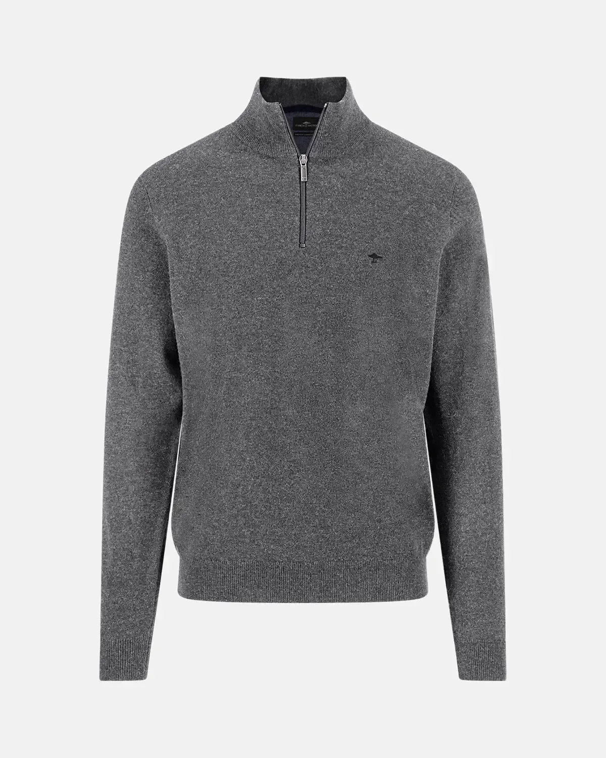 FYNCH-HATTON-FYNCH-HATTON PURE LAMBSWOOL 1/4 ZIP KNIT STEEL-NORTHERN THREADS DESIGNER MENSWEAR