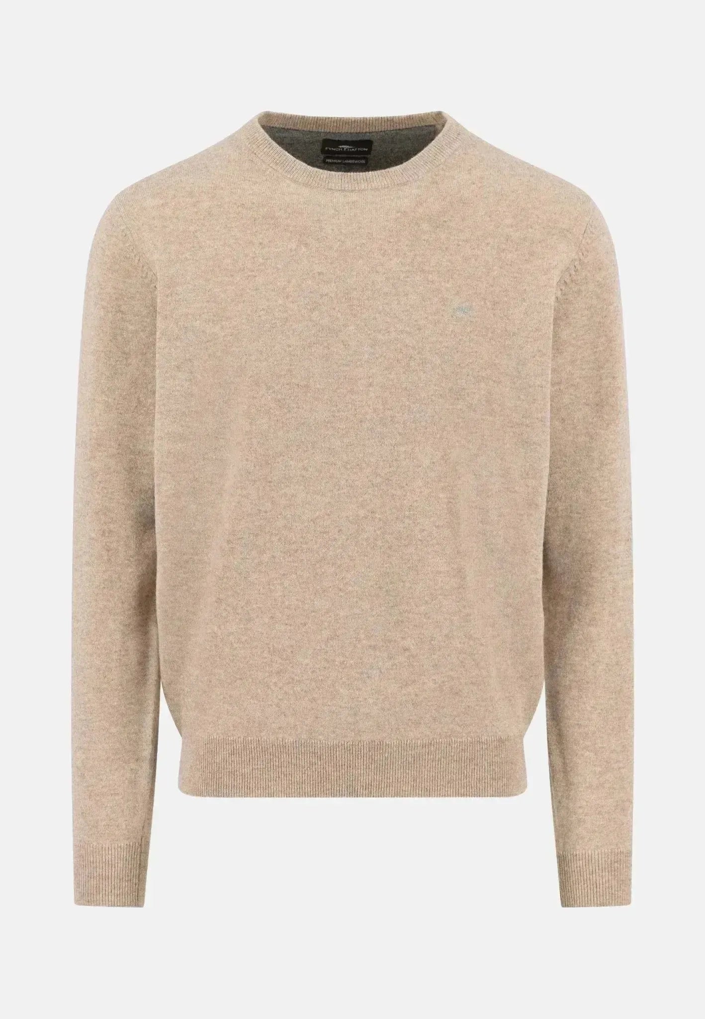 FYNCH-HATTON-Fynch-Hatton Pure Lambswool Crewneck Knit Taupe-NORTHERN THREADS DESIGNER MENSWEAR