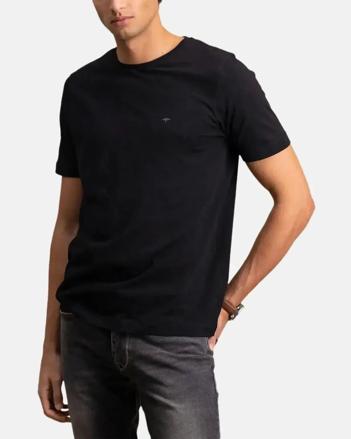 FYNCH-HATTON-FYNCH-HATTON SOFT COTTON CREW NECK T-SHIRT BLACK-NORTHERN THREADS DESIGNER MENSWEAR