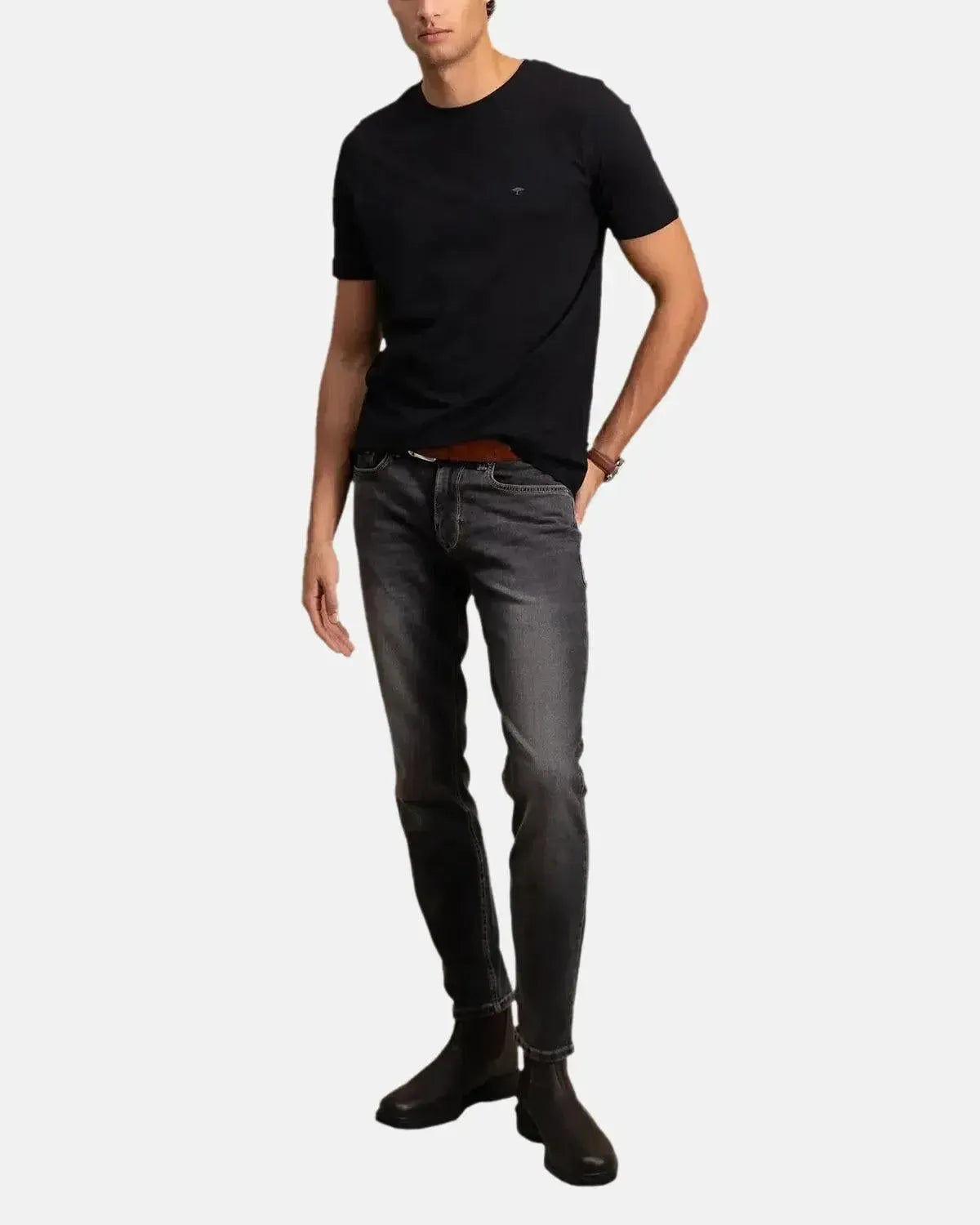 FYNCH-HATTON-FYNCH-HATTON SOFT COTTON CREW NECK T-SHIRT BLACK-NORTHERN THREADS DESIGNER MENSWEAR