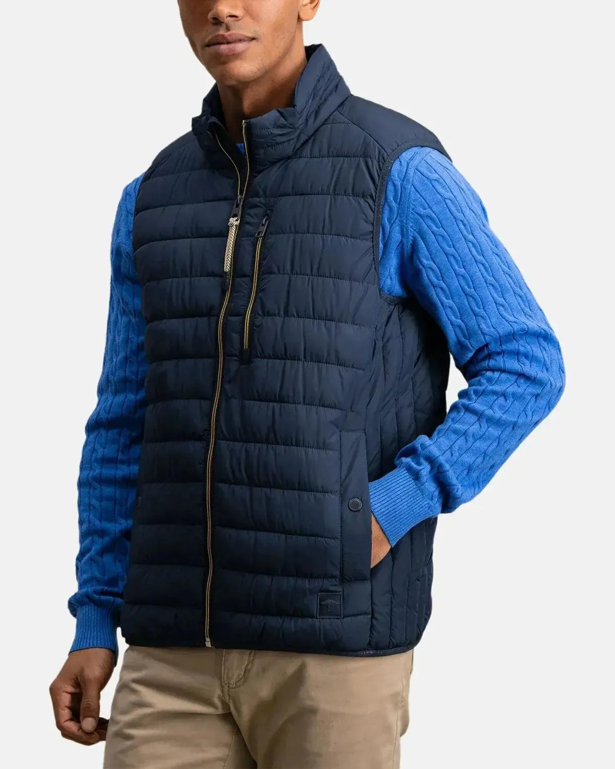 FYNCH-HATTON-FYNCH-HATTON STAND COLLAR LIGHT WEIGHT GILET DARK NAVY-NORTHERN THREADS DESIGNER MENSWEAR