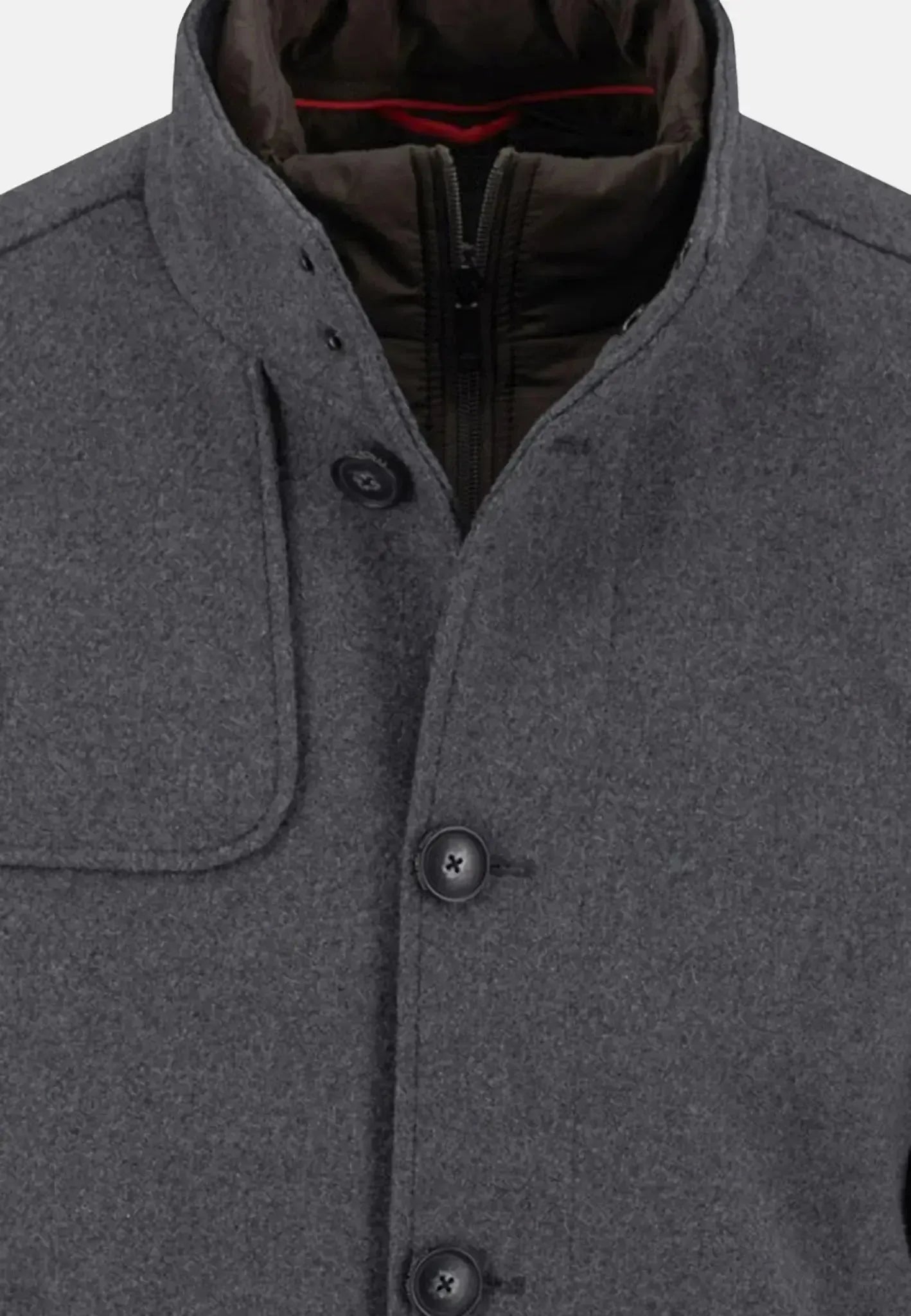 FYNCH-HATTON-Fynch-Hatton Standcollar Insert Wool Mix Coat Dark Grey-NORTHERN THREADS DESIGNER MENSWEAR