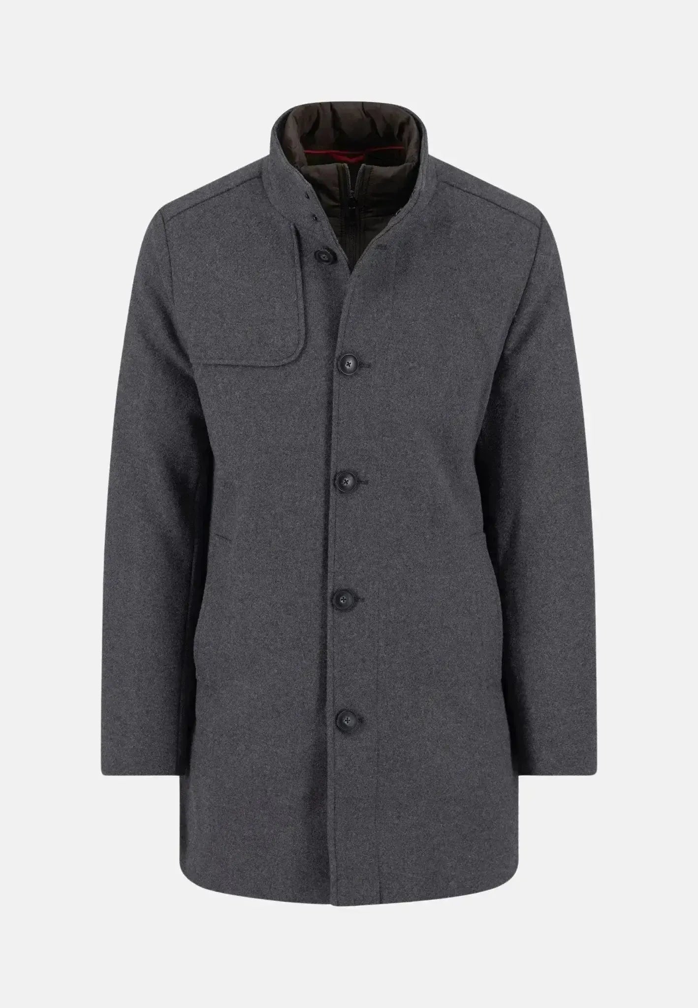 FYNCH-HATTON-Fynch-Hatton Standcollar Insert Wool Mix Coat Dark Grey-NORTHERN THREADS DESIGNER MENSWEAR