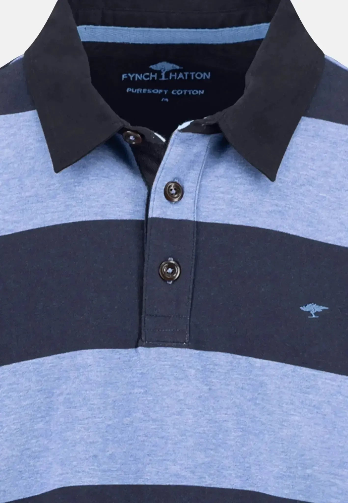 FYNCH-HATTON-Fynch-Hatton Striped Rugby Collar Sweat Crystal Blue-NORTHERN THREADS DESIGNER MENSWEAR