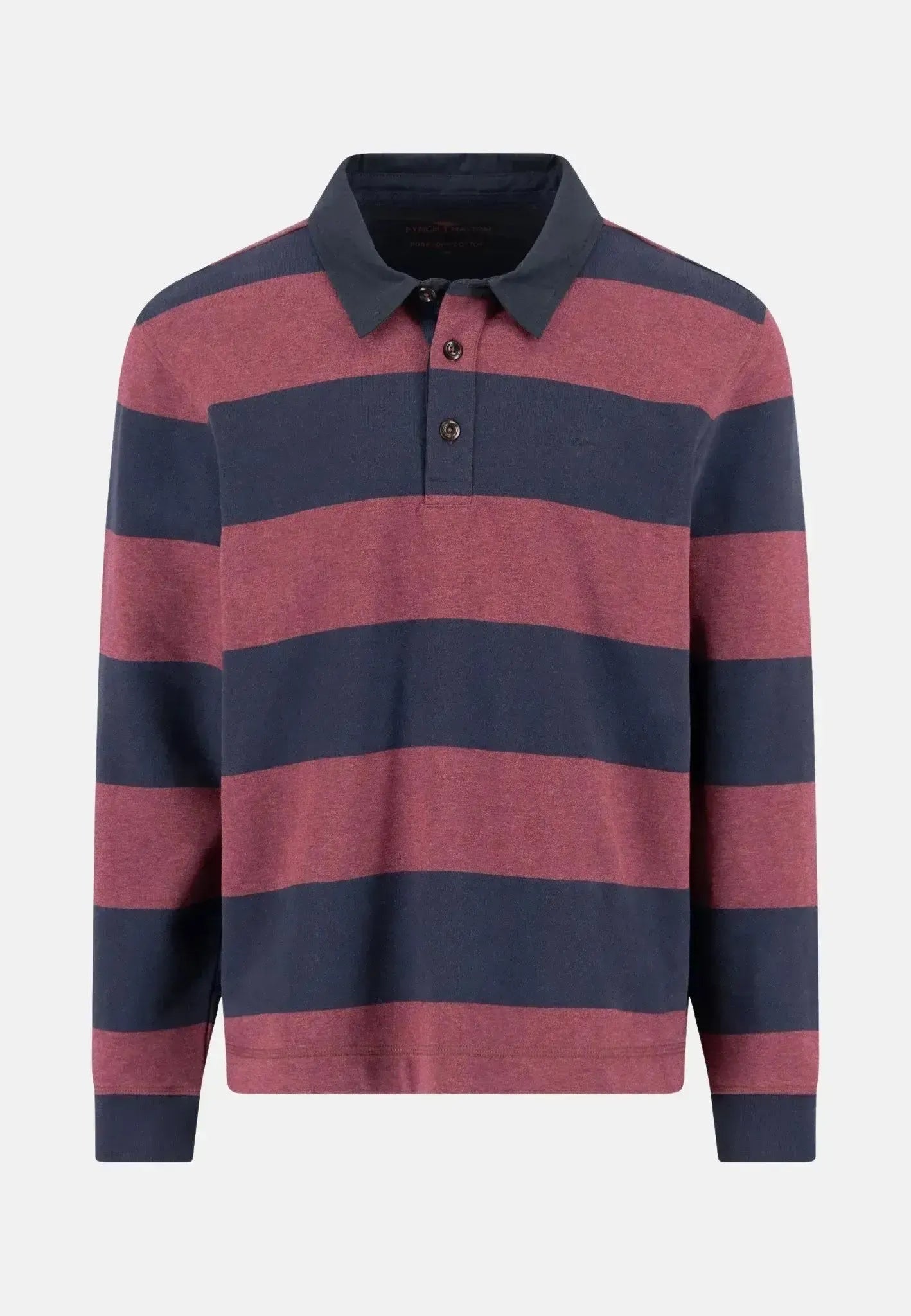 FYNCH-HATTON-Fynch-Hatton Striped Rugby Collar Sweat Deep Merlot-NORTHERN THREADS DESIGNER MENSWEAR